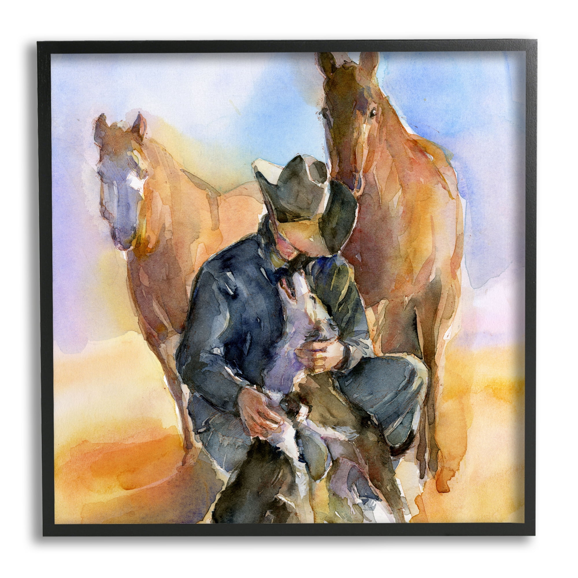 Stupell Industries Cowboy & Animals Watercolor Animals & Insects Painting Black Framed Art Print Wall Art, 17 x 17