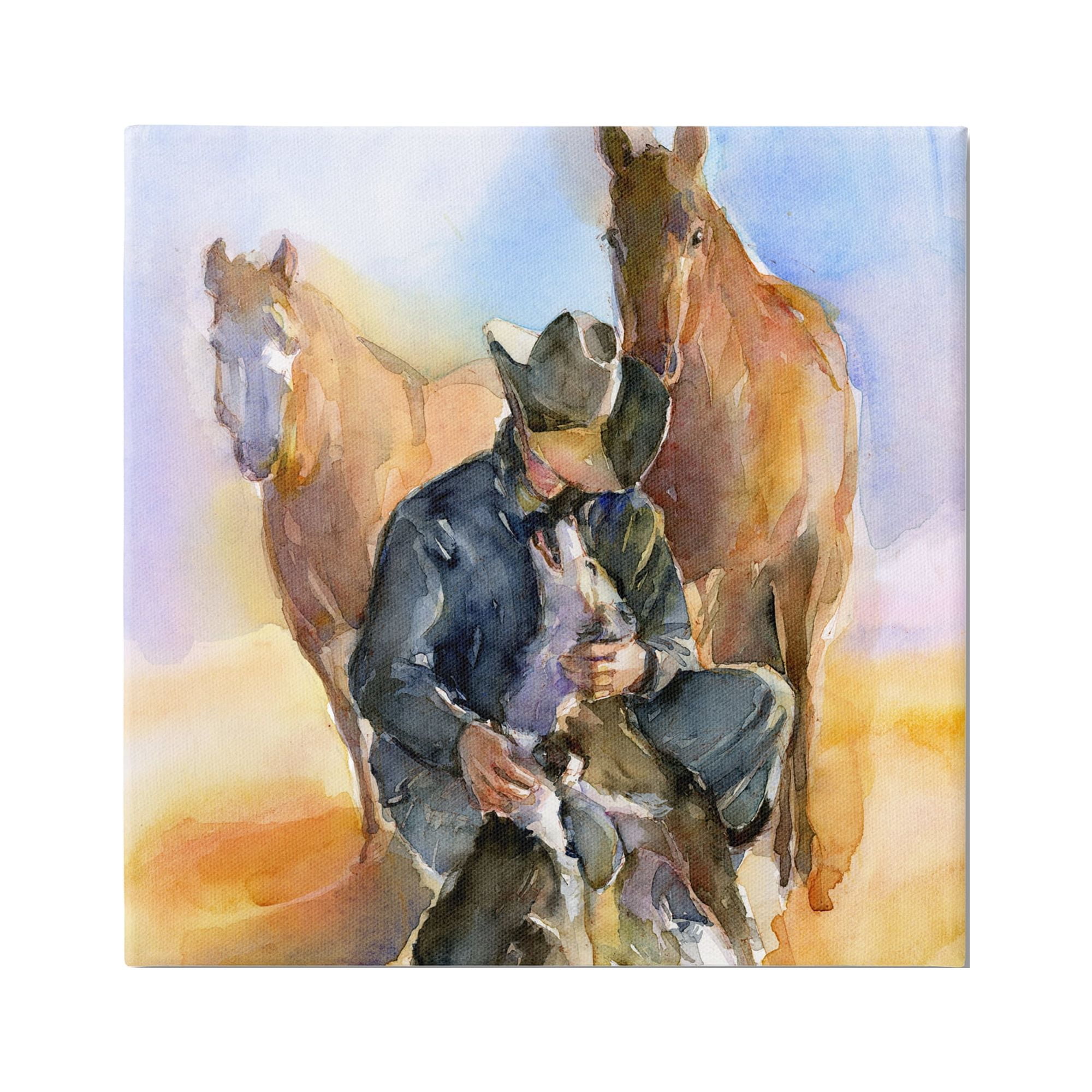 Stupell Industries Cowboy & Animals Watercolor Animals & Insects Painting Gallery Wrapped Canvas Art Print Wall Art, 24 x 24