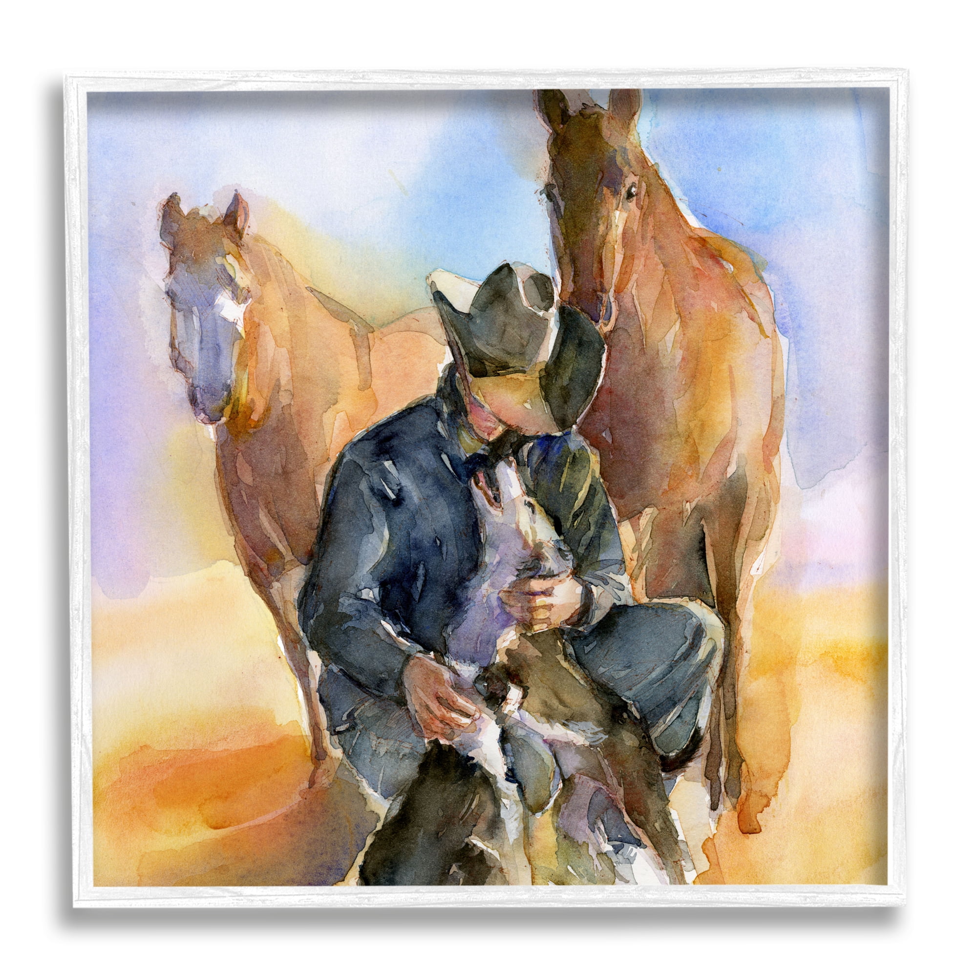 Stupell Industries Cowboy & Animals Watercolor Animals & Insects Painting White Framed Art Print Wall Art, 12 x 12