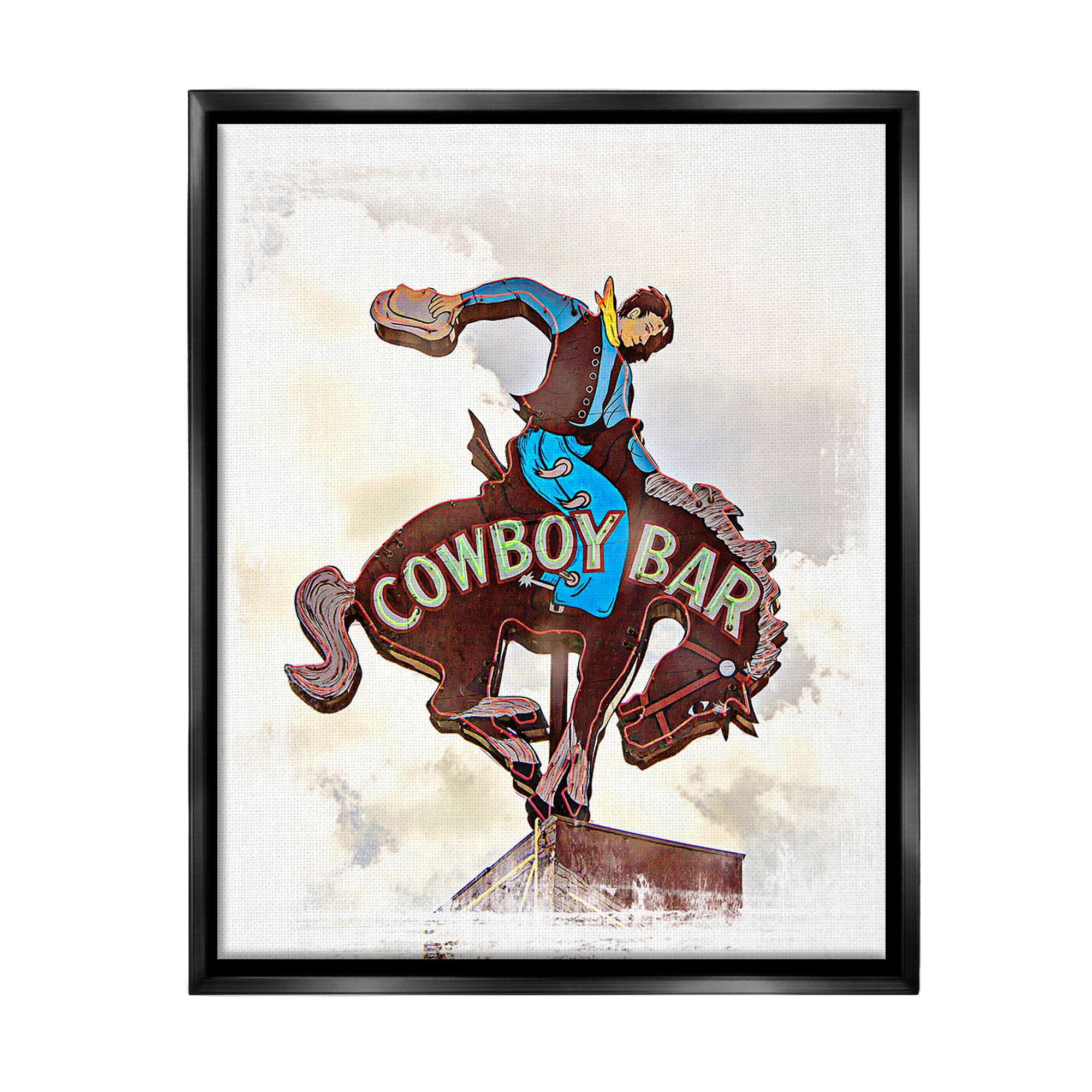 Stupell Industries Cowboy Bar Sign Typography Painting Black Floater Framed Canvas Art Print Wall Art, 25 x 31