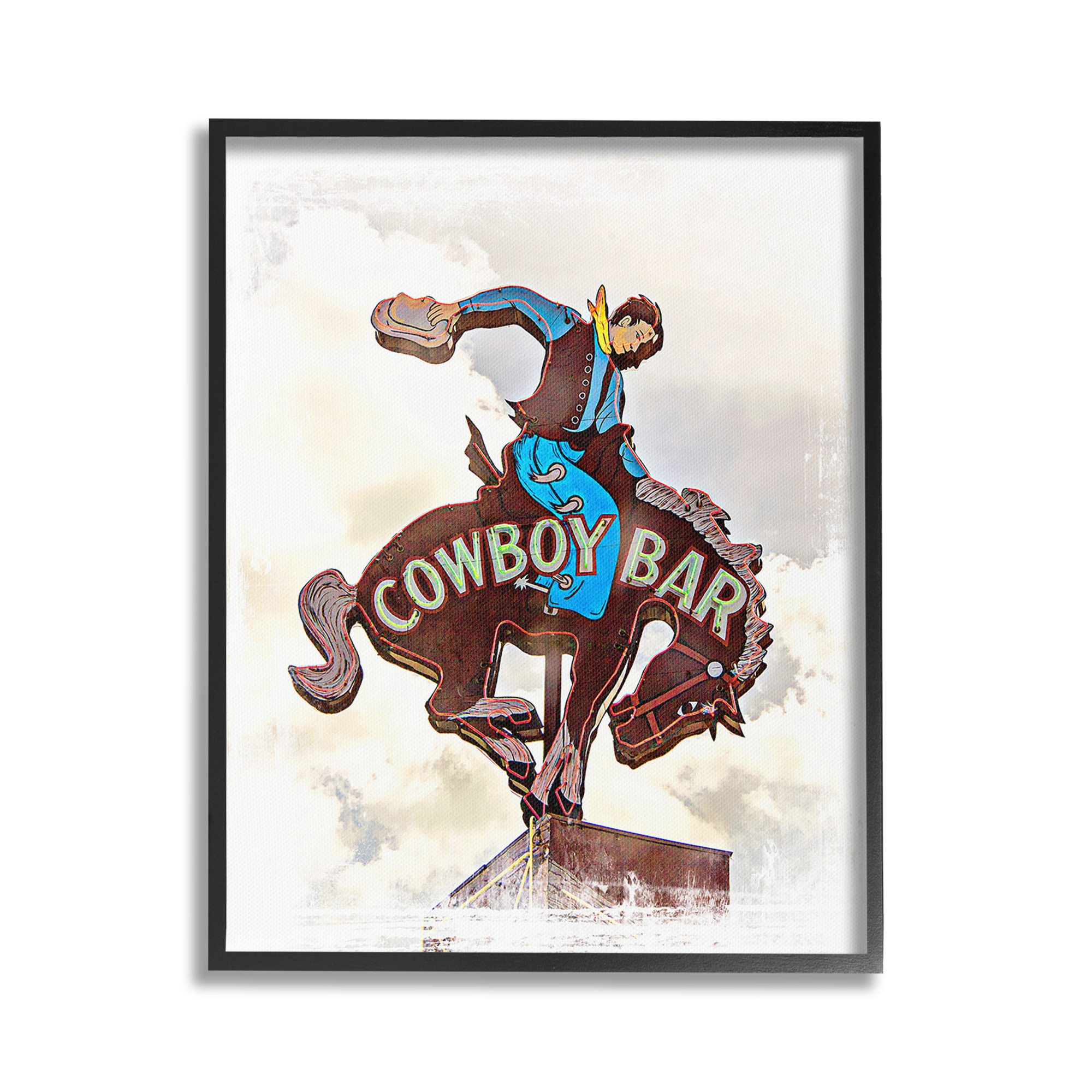Stupell Industries Cowboy Bar Sign Typography Painting Black Framed Art Print Wall Art, 16 x 20