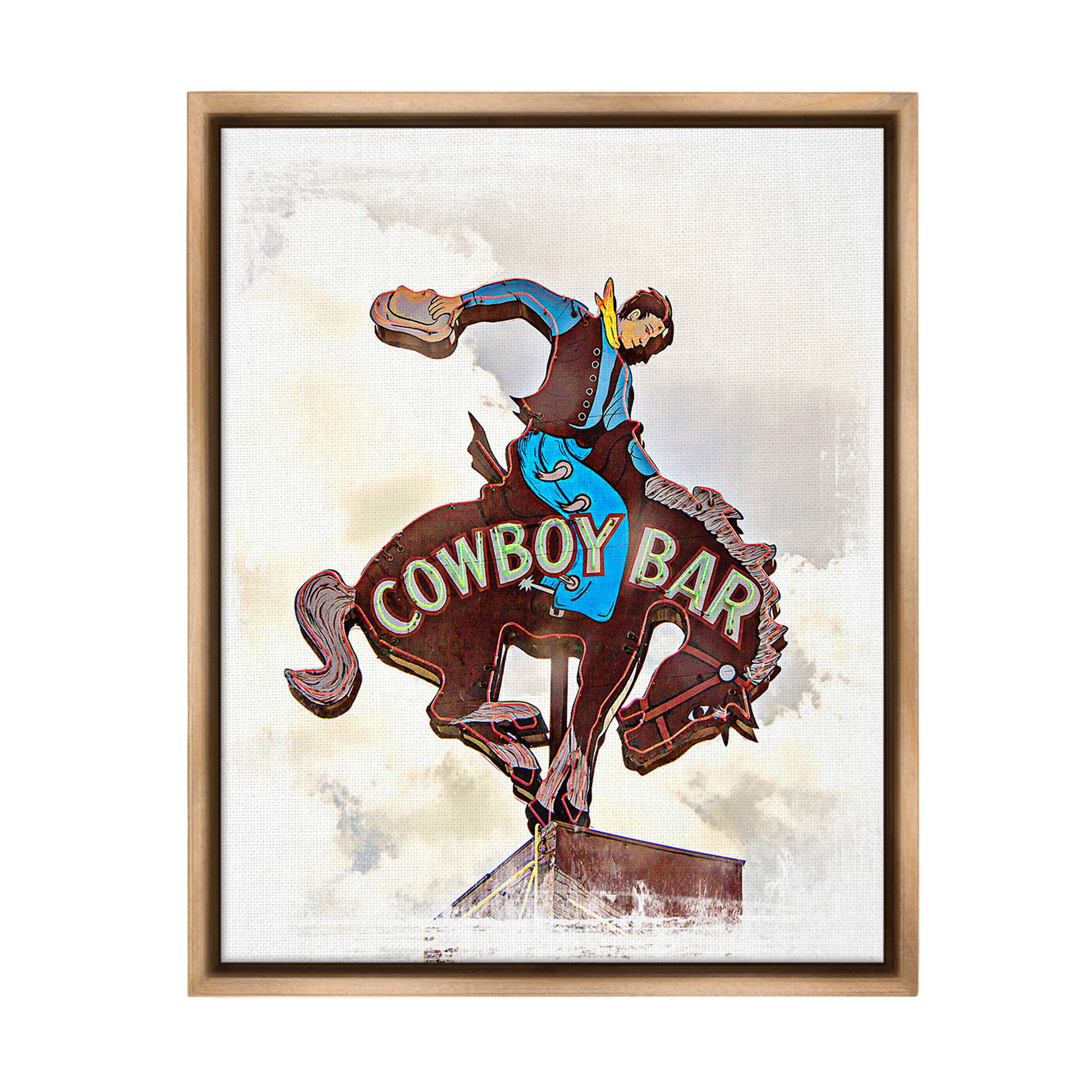 Stupell Industries Cowboy Bar Sign Typography Painting Brown Floater Framed Canvas Art Print Wall Art, 17 x 21