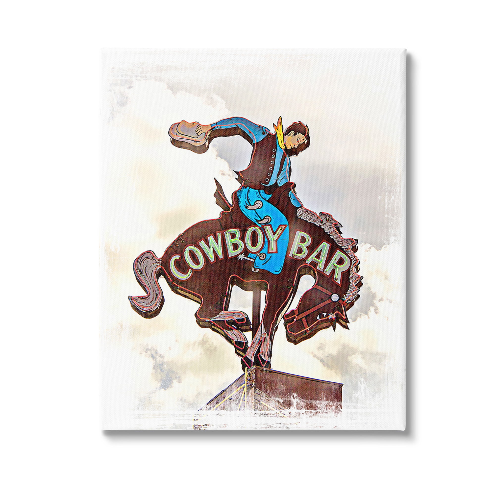 Stupell Industries Cowboy Bar Sign Typography Painting Gallery Wrapped Canvas Art Print Wall Art, 36 x 48