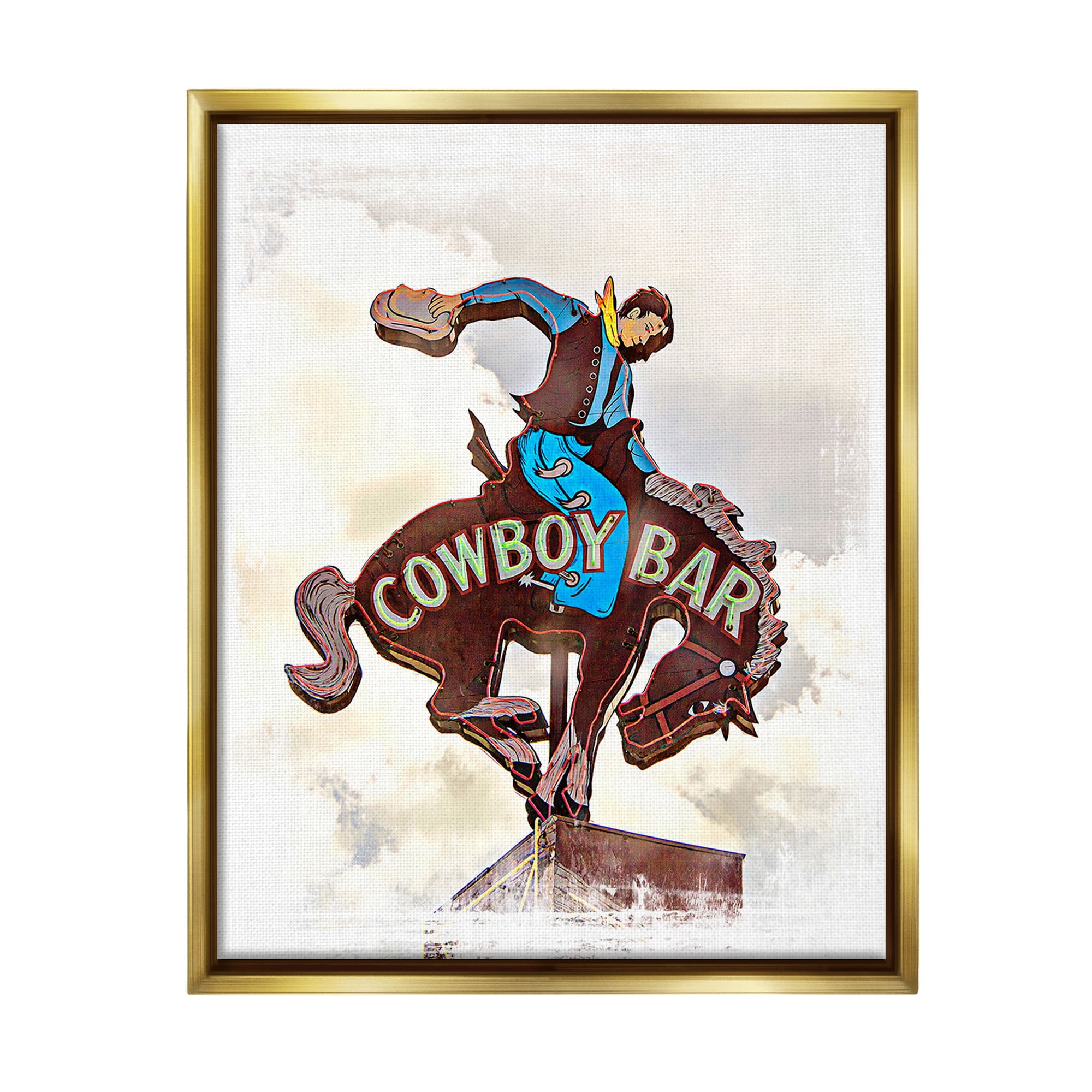 Stupell Industries Cowboy Bar Sign Typography Painting Gold Floater Framed Canvas Art Print Wall Art, 25 x 31