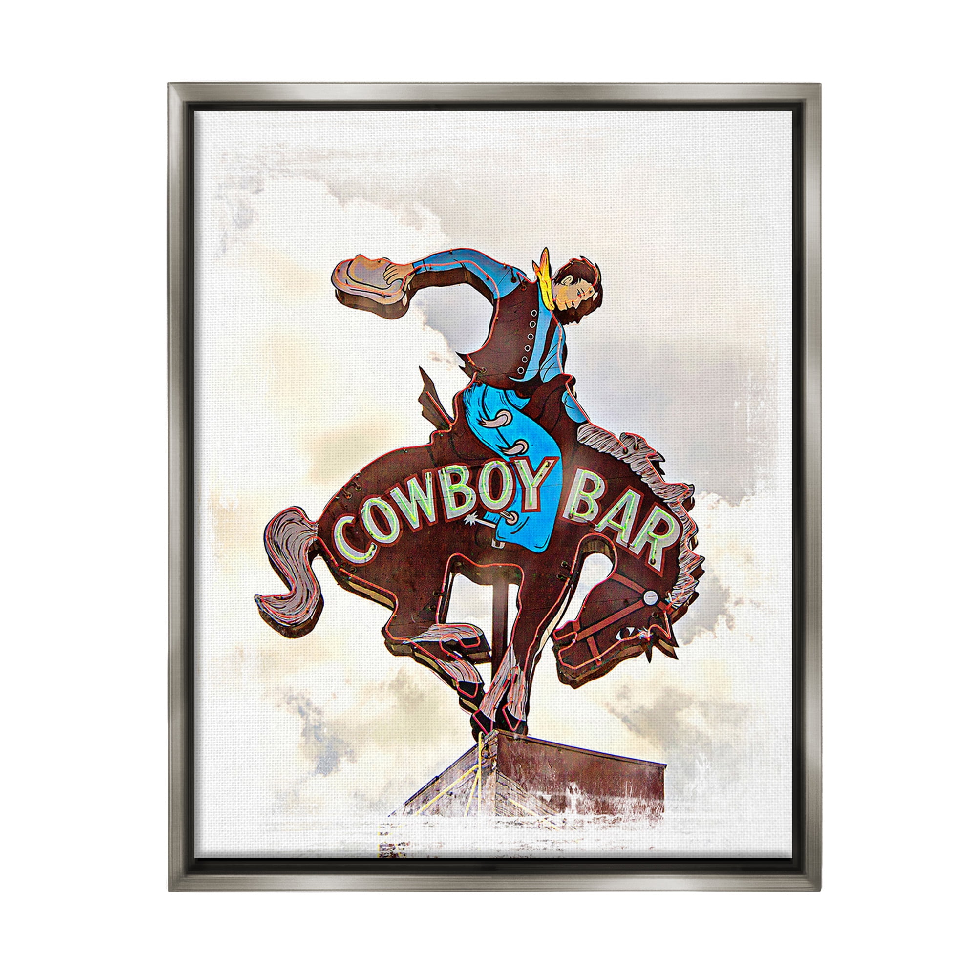 Stupell Industries Cowboy Bar Sign Typography Painting Gray Floater Framed Canvas Art Print Wall Art, 17 x 21