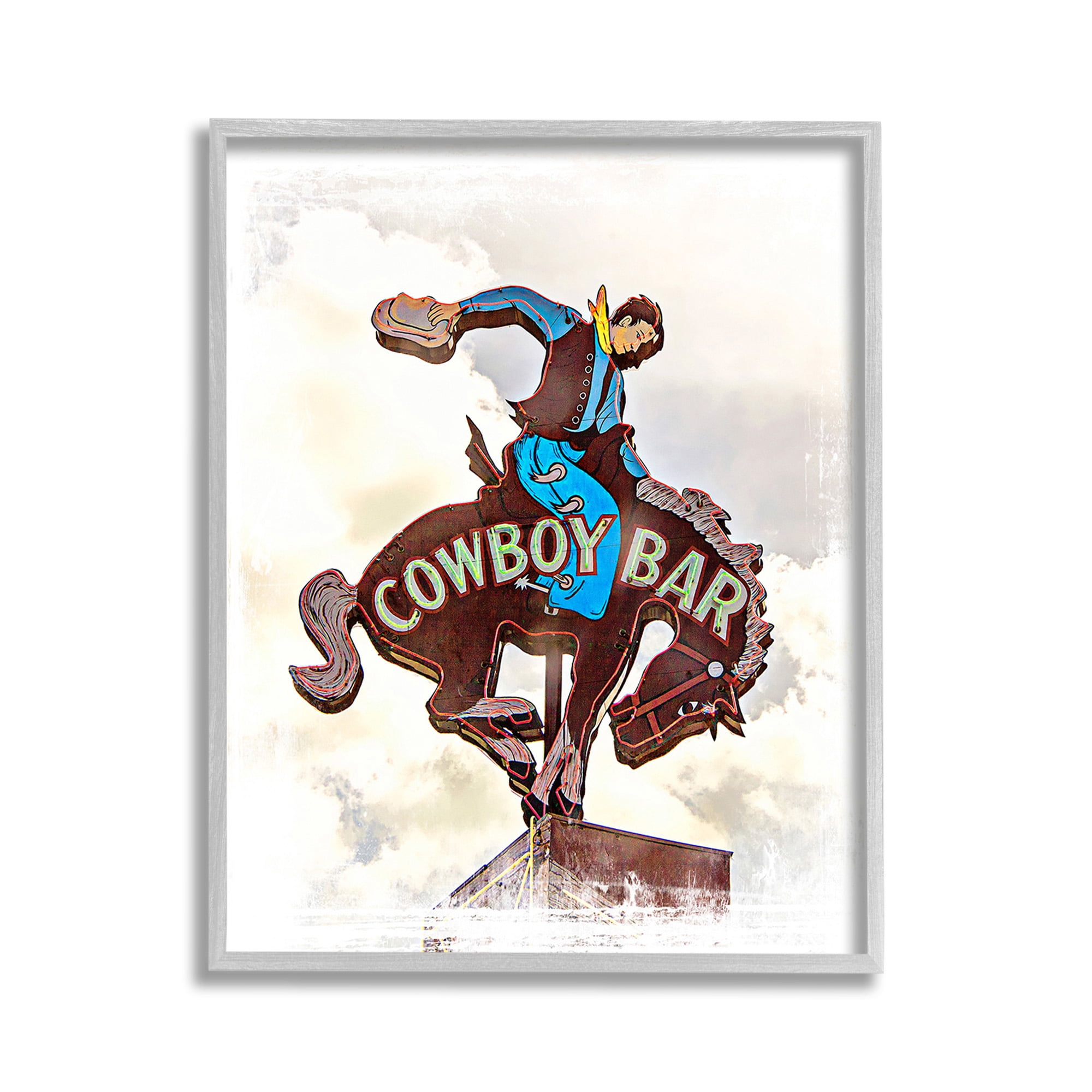 Stupell Industries Cowboy Bar Sign Typography Painting Gray Framed Art Print Wall Art, 11 x 14