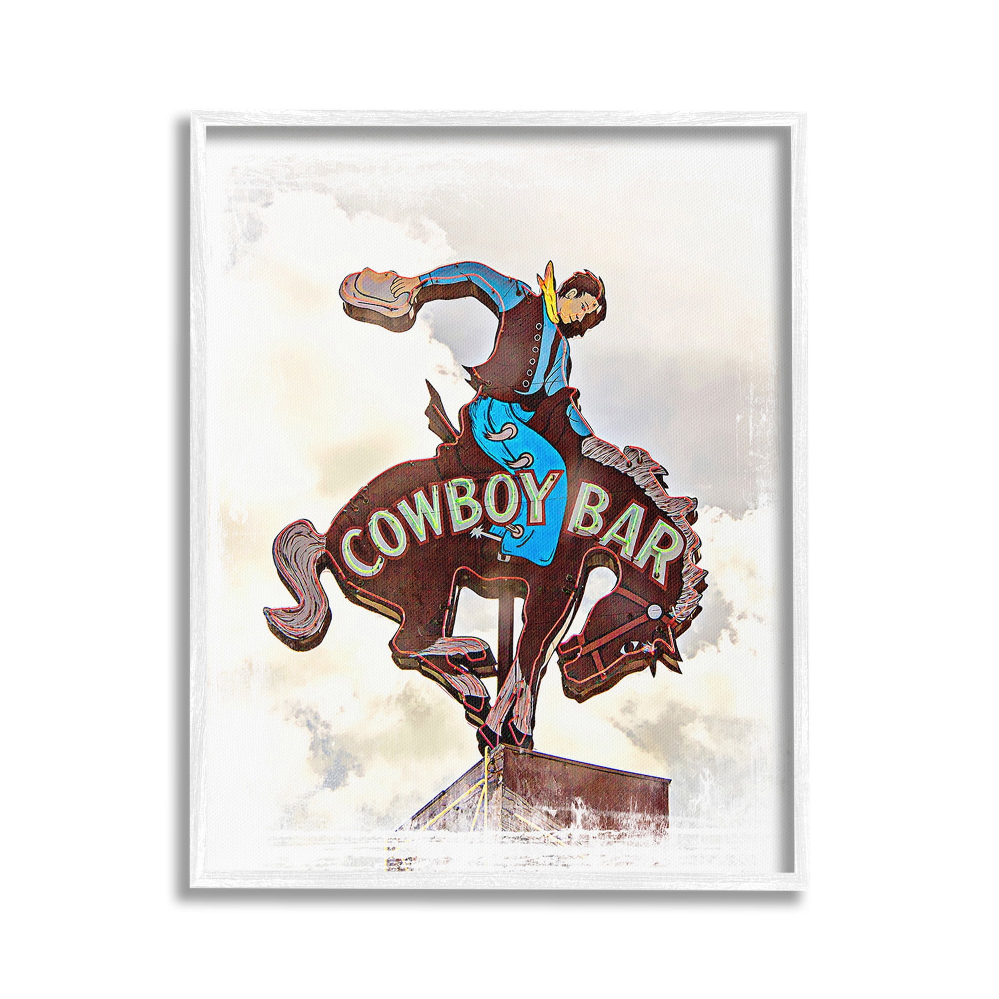 Stupell Industries Cowboy Bar Sign Typography Painting White Framed Art Print Wall Art, 16 x 20