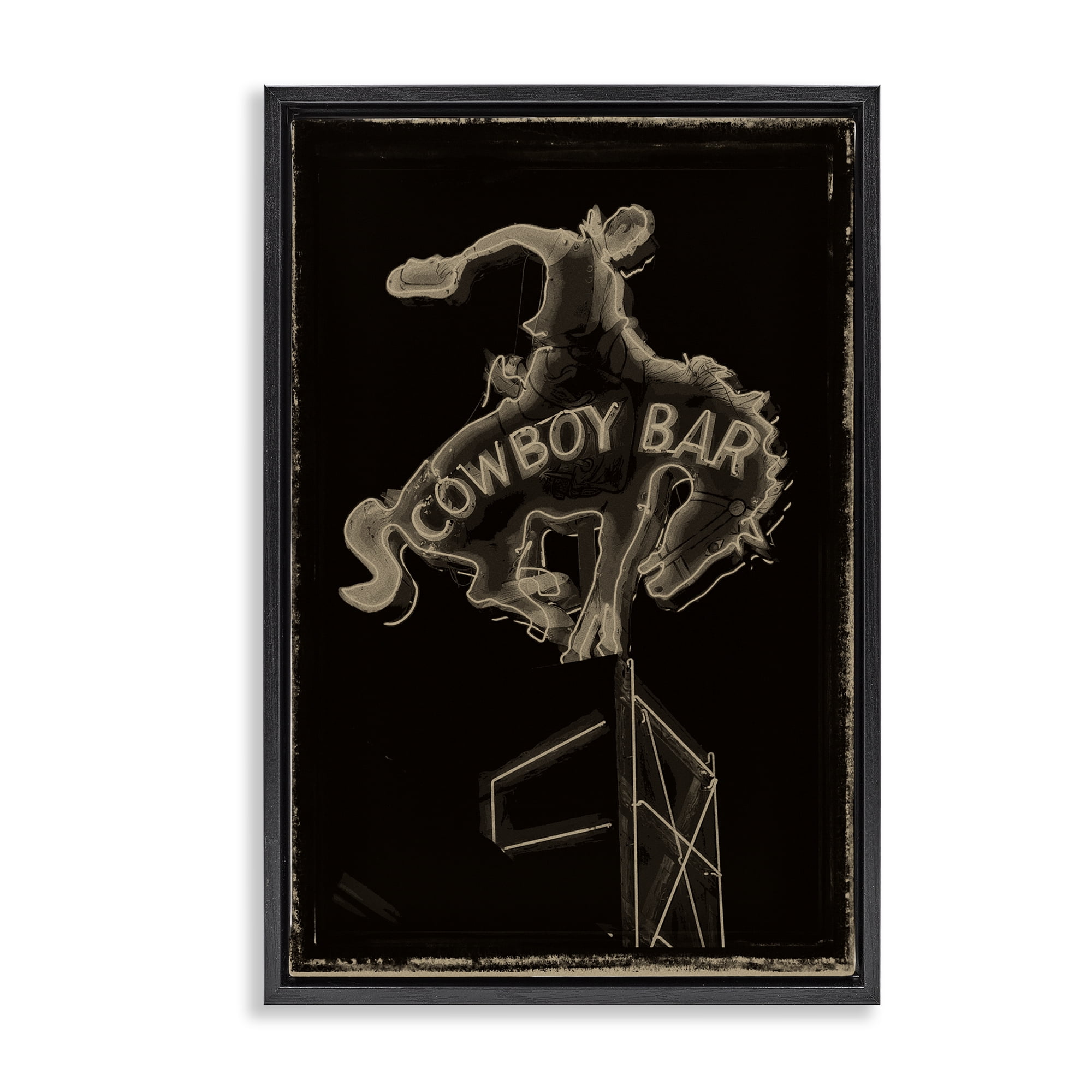 Stupell Industries Cowboy Bar on Black Black Framed Floater Canvas Wall Art, design by Grotto Studios