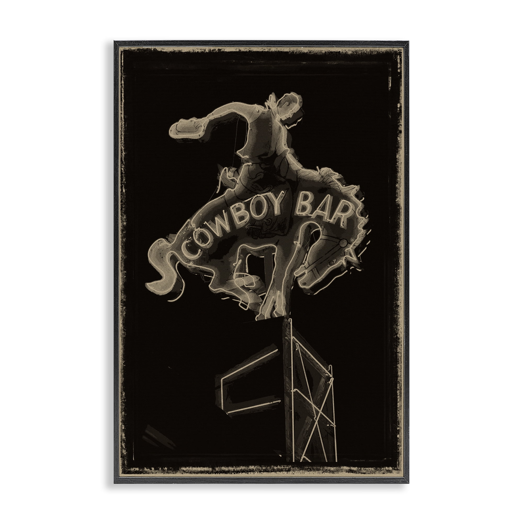 Stupell Industries Cowboy Bar on Black Black Framed Giclee Art, design by Grotto Studios