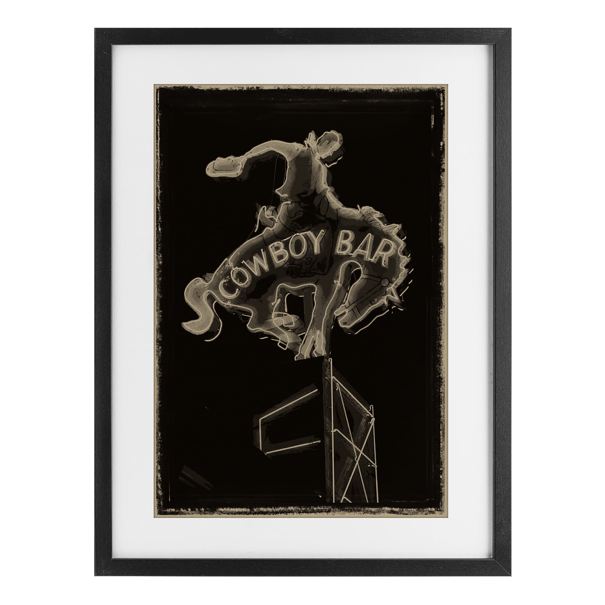 Stupell Industries Cowboy Bar on Black Black Framed Print Under Glass, design by Grotto Studios