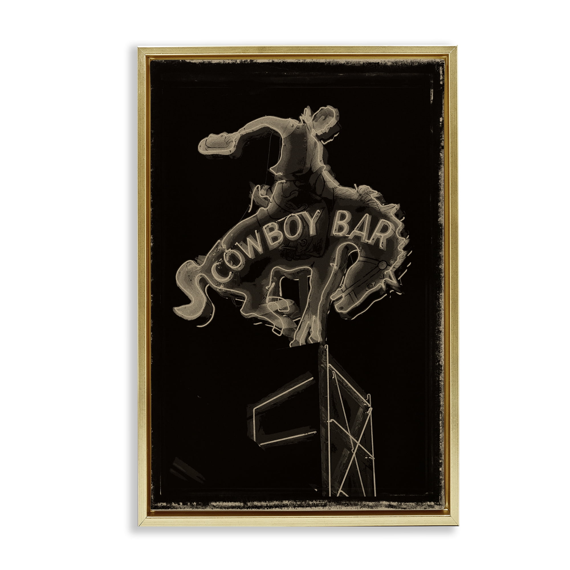 Stupell Industries Cowboy Bar on Black Gold Framed Floater Canvas Wall Art, design by Grotto Studios