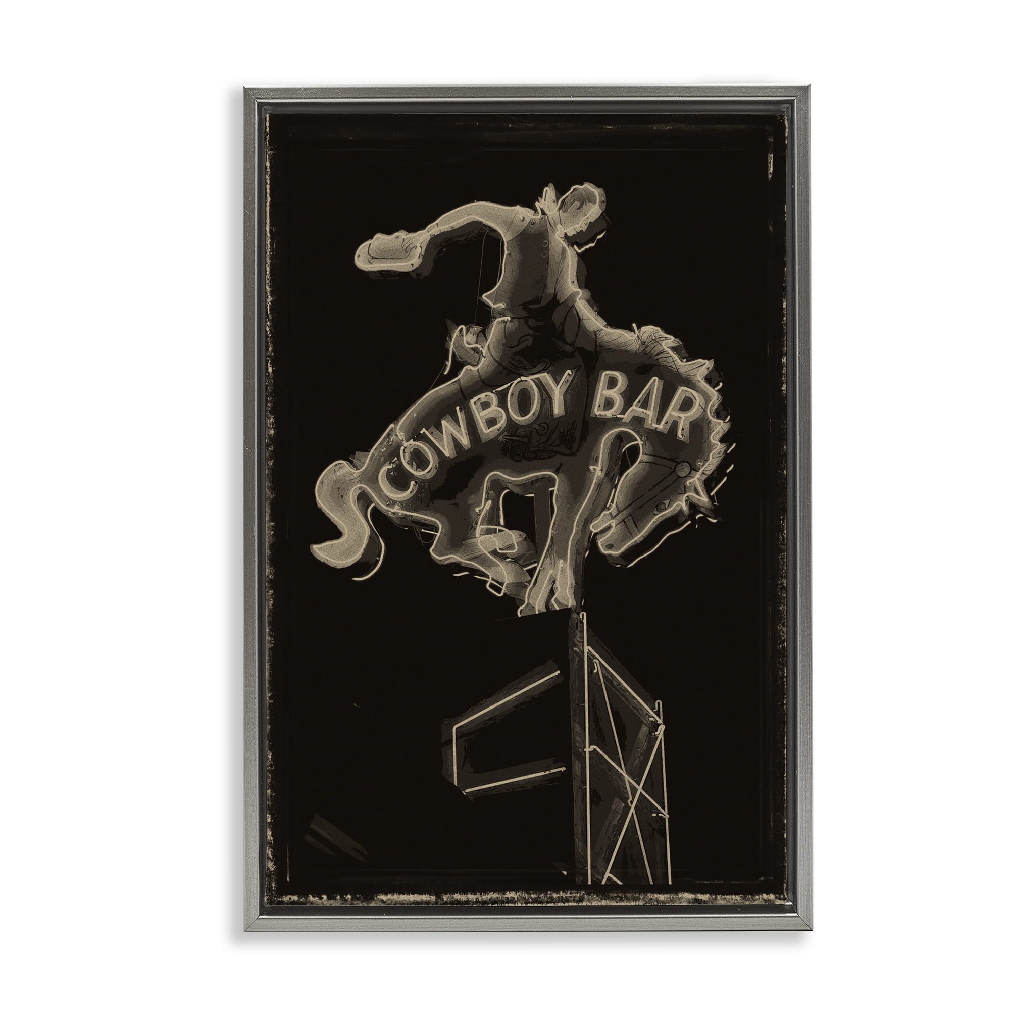 Stupell Industries Cowboy Bar on Black Gray Framed Floater Canvas Wall Art, design by Grotto Studios