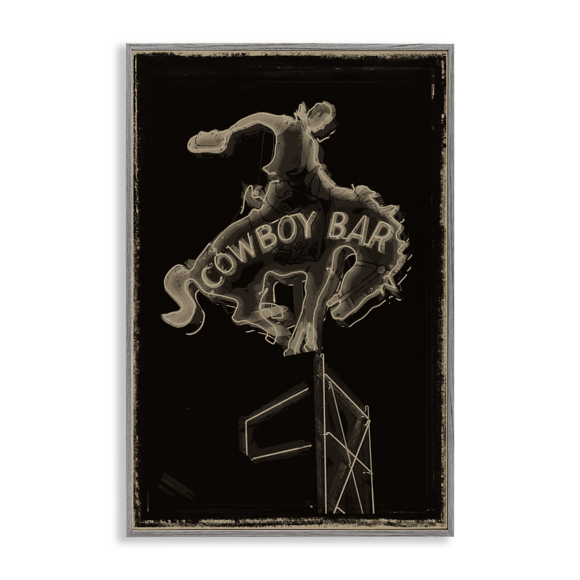 Stupell Industries Cowboy Bar on Black Gray Framed Giclee Art, design by Grotto Studios