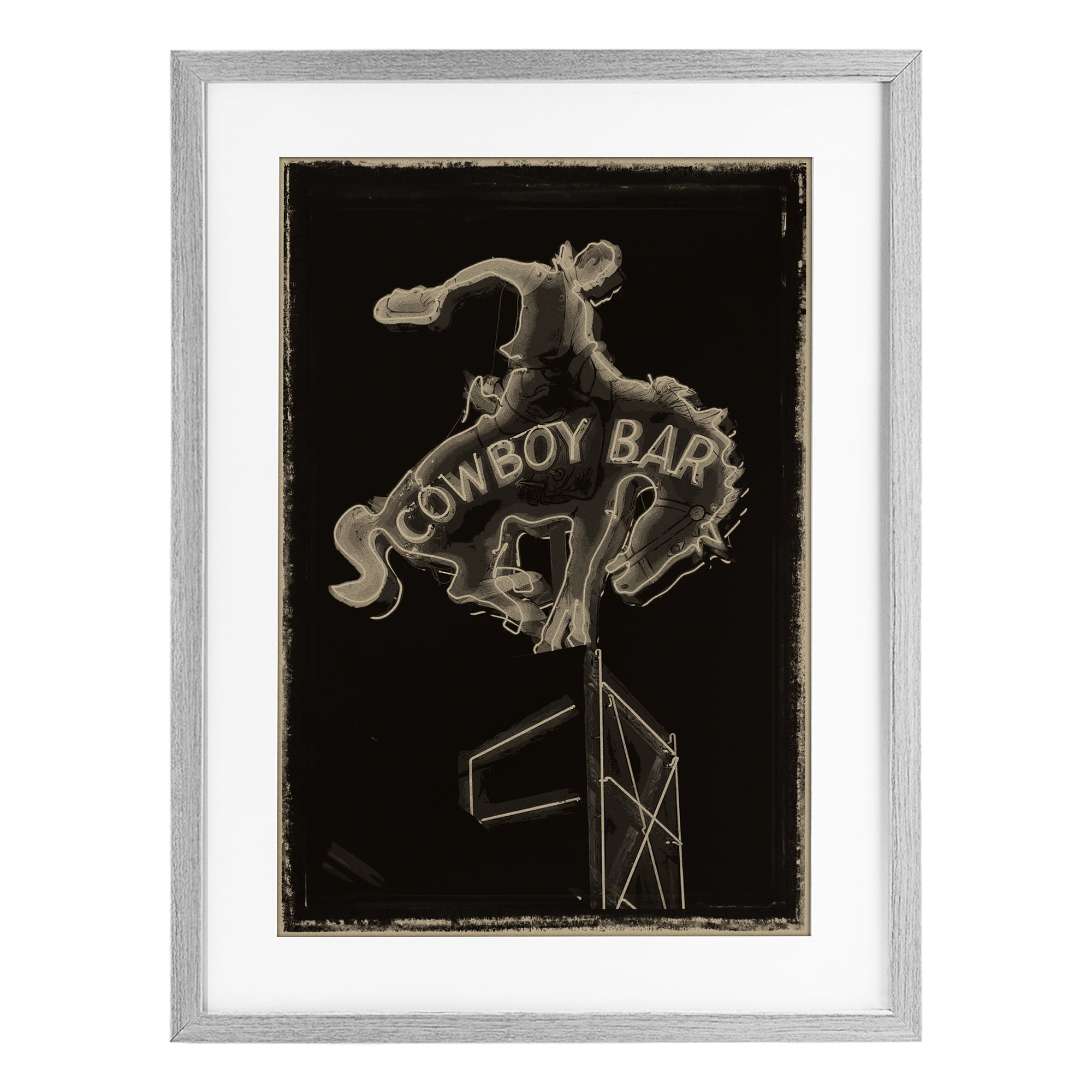 Stupell Industries Cowboy Bar on Black Gray Framed Print Under Glass, design by Grotto Studios