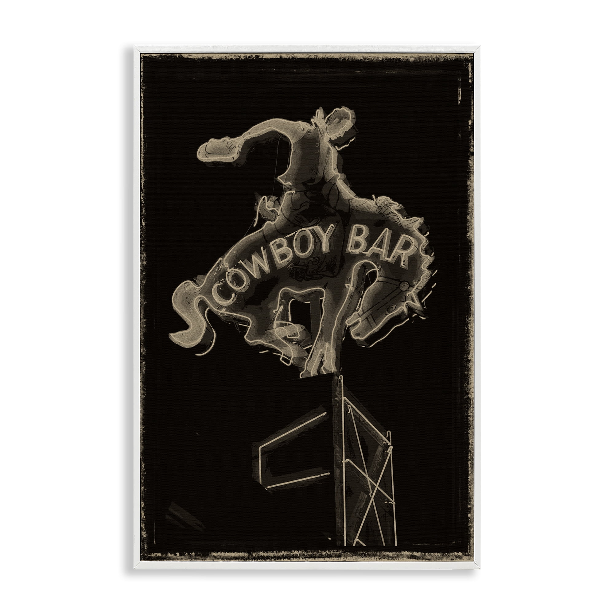 Stupell Industries Cowboy Bar on Black White Framed Giclee Art, design by Grotto Studios