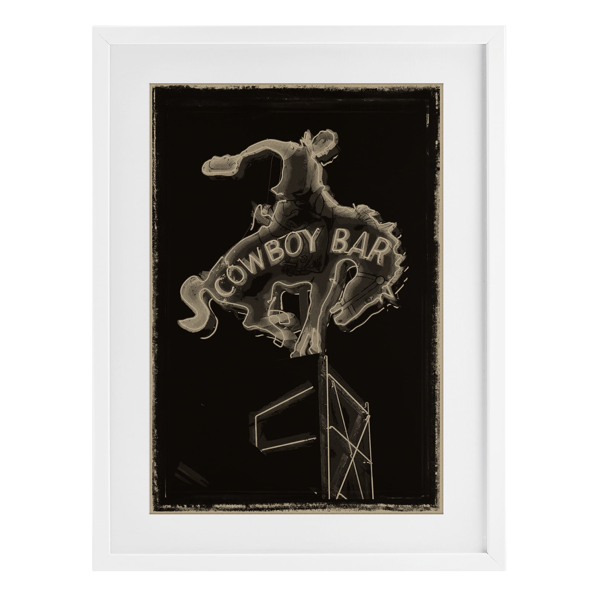 Stupell Industries Cowboy Bar on Black White Framed Print Under Glass, design by Grotto Studios