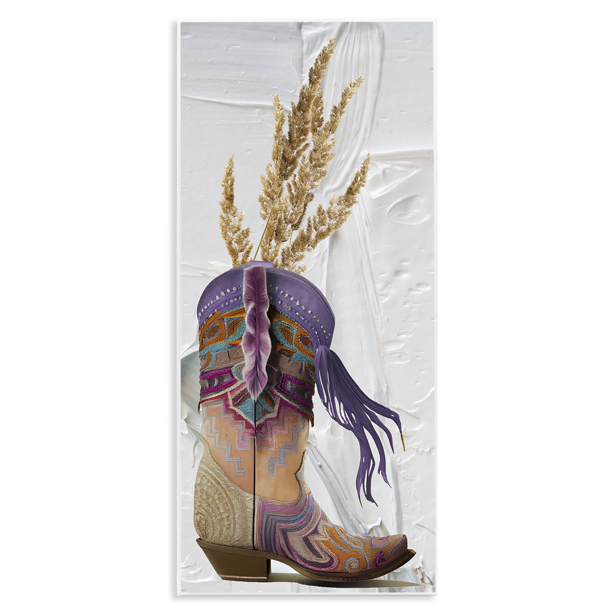 Stupell Industries Cowboy Boot & Wheat Botanical & Floral Painting Unframed Art Print Wall Art, 7 x 17