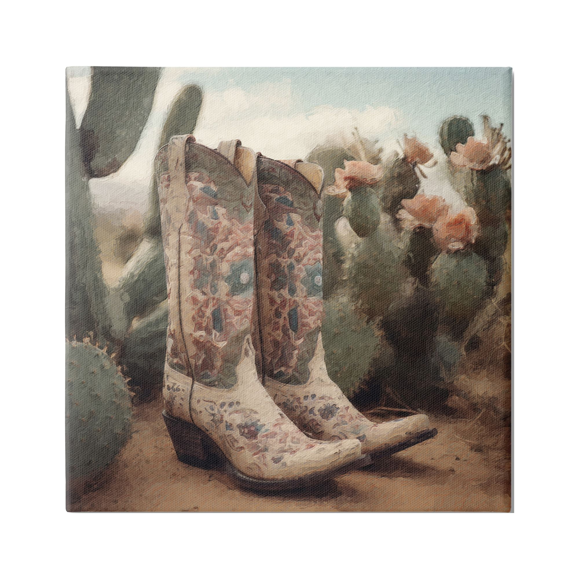 Stupell Industries Cowboy Boots & Cactus Beauty & Fashion Painting Gallery Wrapped Canvas Print Wall Art, 36 x 36