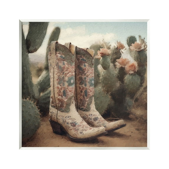 Stupell Industries Cowboy Boots & Cactus Beauty & Fashion Painting Unframed Art Print Wall Art, 12 x 12