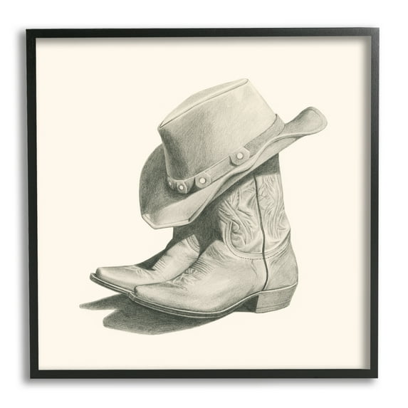 Stupell Industries Cowboy Boots Drawing Beauty & Fashion Drawing Black Framed Art Print Wall Art, 17 x 17