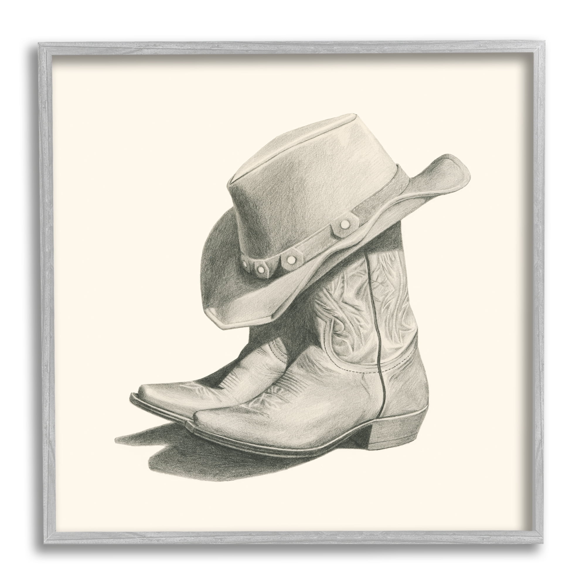 Stupell Industries Cowboy Boots Drawing Beauty & Fashion Drawing Gray Framed Art Print Wall Art, 12 x 12