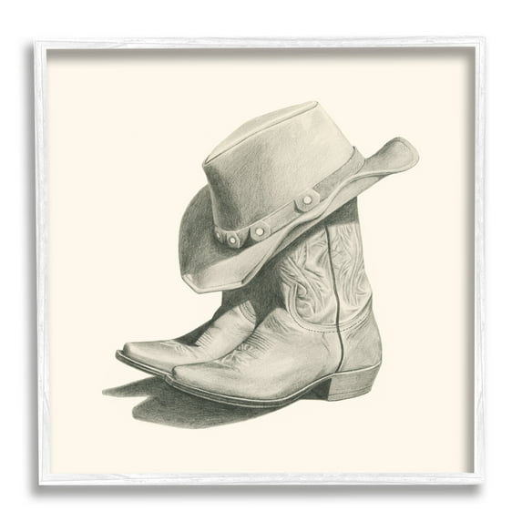 Stupell Industries Cowboy Boots Drawing Beauty & Fashion Drawing White Framed Art Print Wall Art, 17 x 17