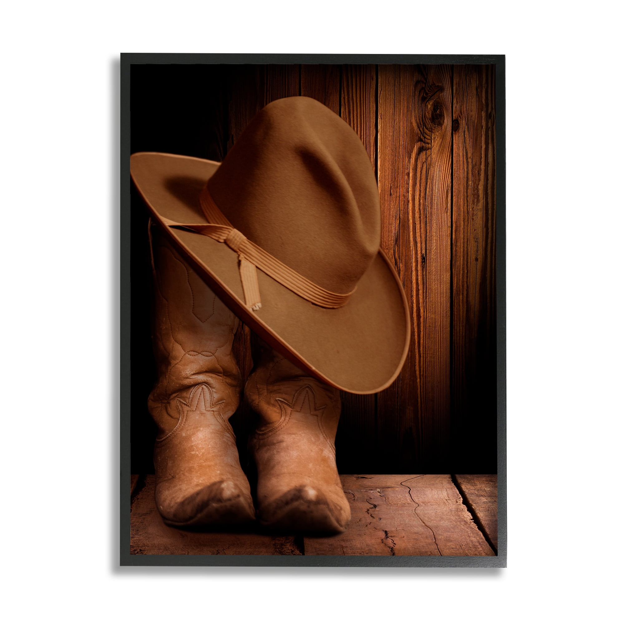 Stupell Industries Cowboy Boots & Hat Literature & Flim Photography Black Framed Art Print Wall Art, 24 x 30