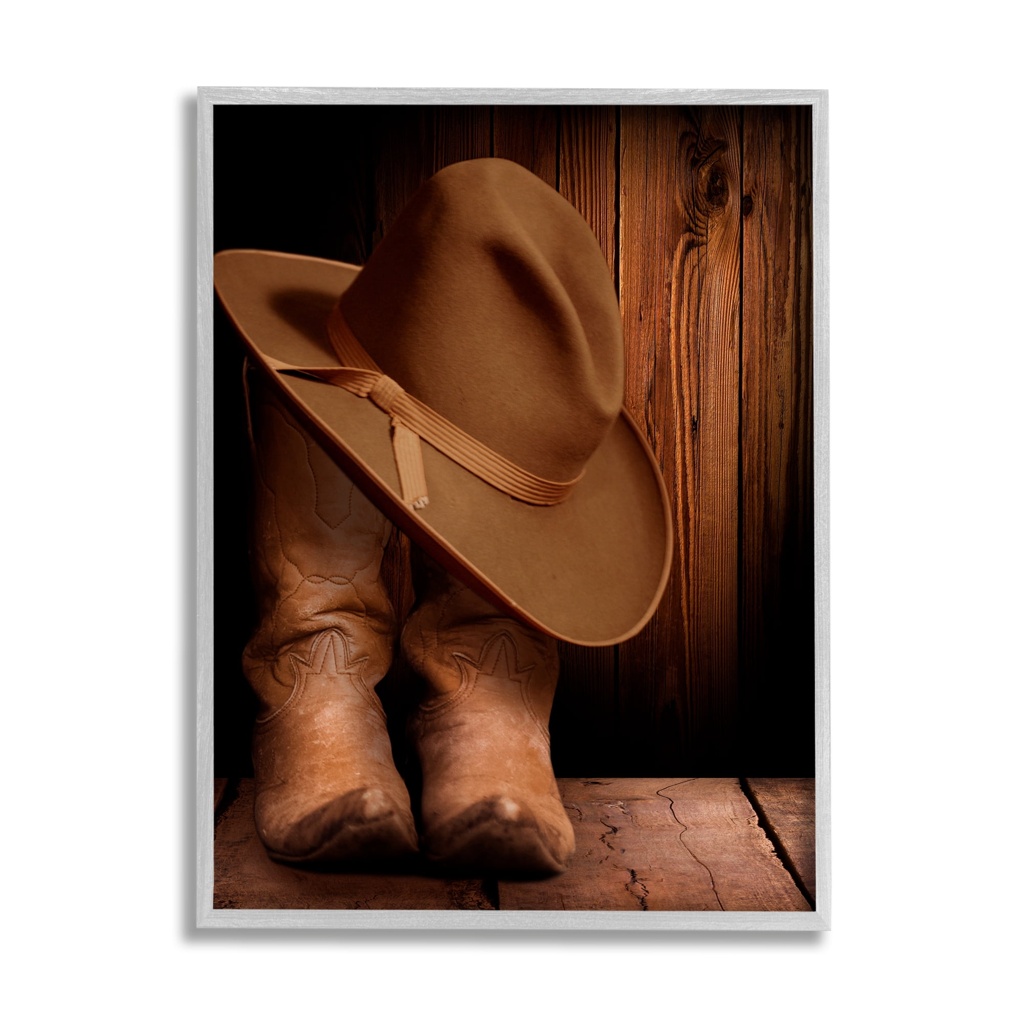 Stupell Industries Cowboy Boots & Hat Literature & Flim Photography Gray Framed Art Print Wall Art, 11 x 14