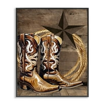 Stupell Industries Cowboy Boots Lone Star Fashion Painting Black Framed Art Print Wall Art, 11 x 14