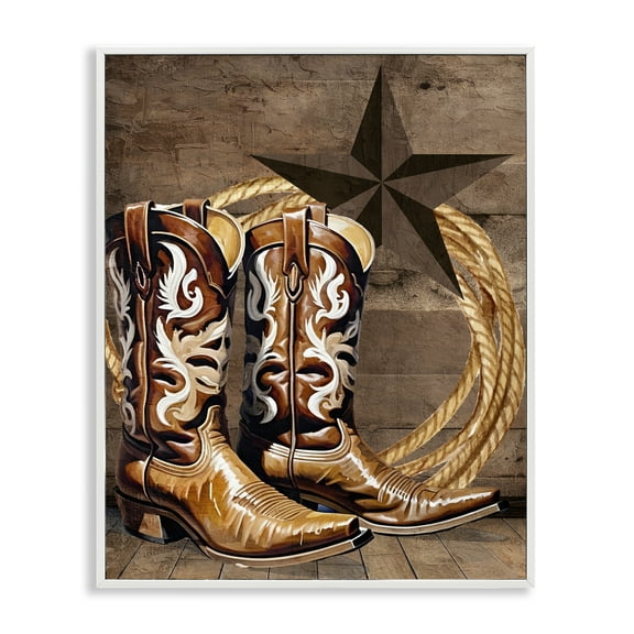 Stupell Industries Cowboy Boots Lone Star Fashion Painting White Framed Art Print Wall Art, 16 x 20