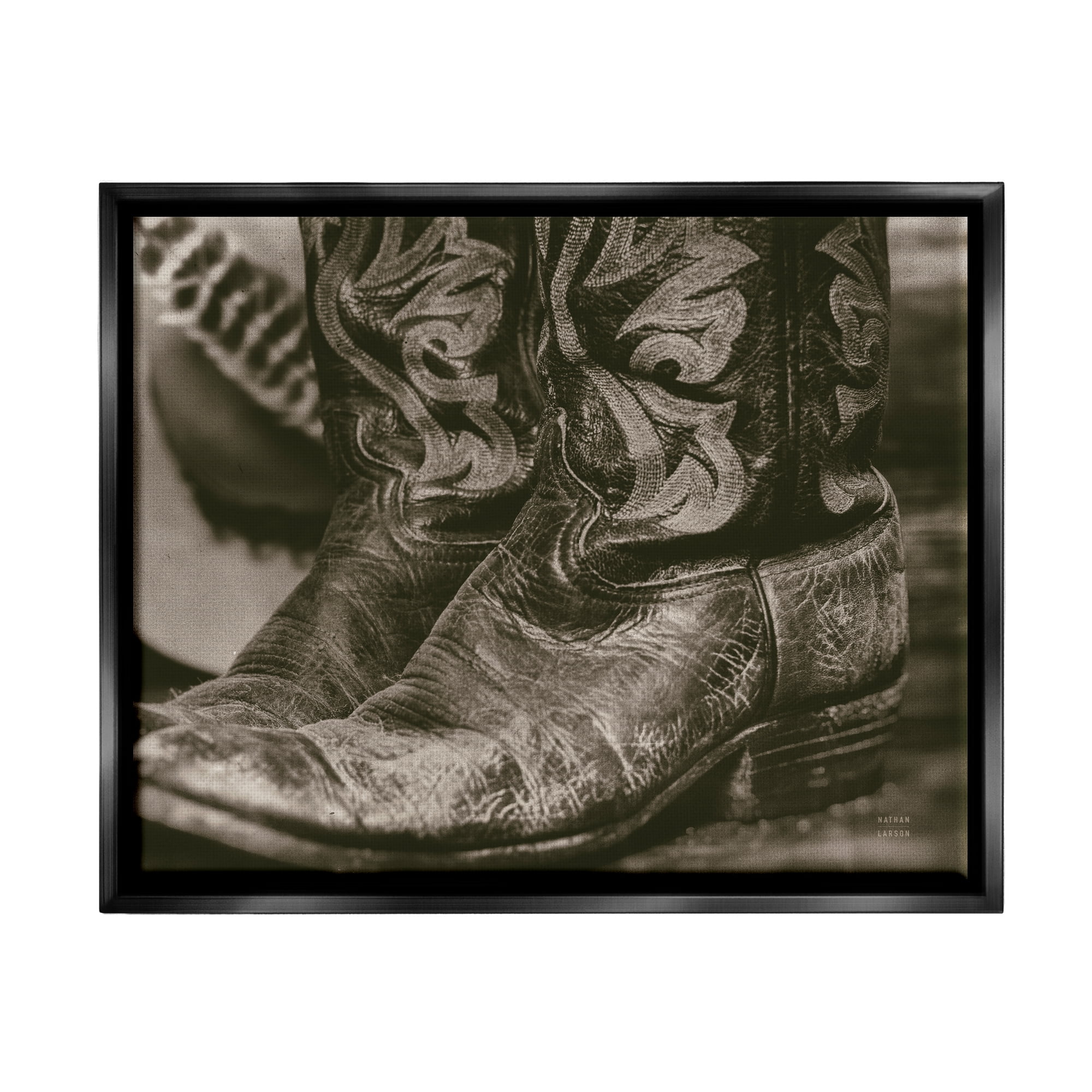 Stupell Industries Cowboy Boots Photography Beauty & Fashion Photography Black Floater Framed Art Print Wall Art, 31 x 25