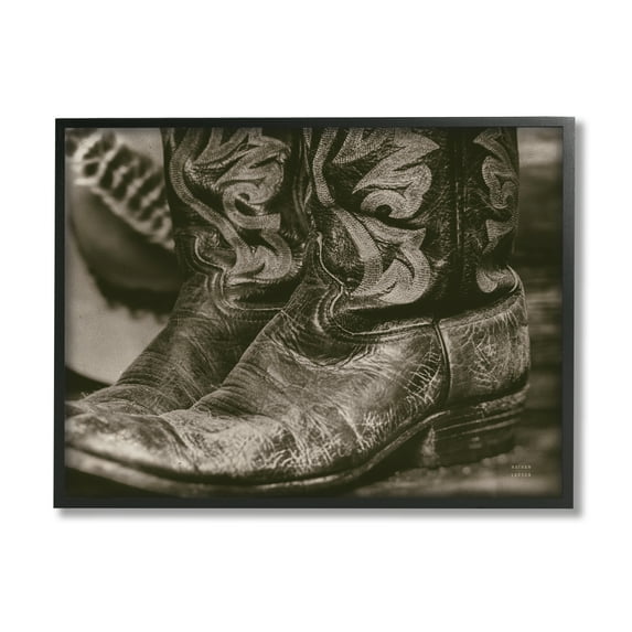 Stupell Industries Cowboy Boots Photography Beauty & Fashion Photography Black Framed Art Print Wall Art, 14 x 11