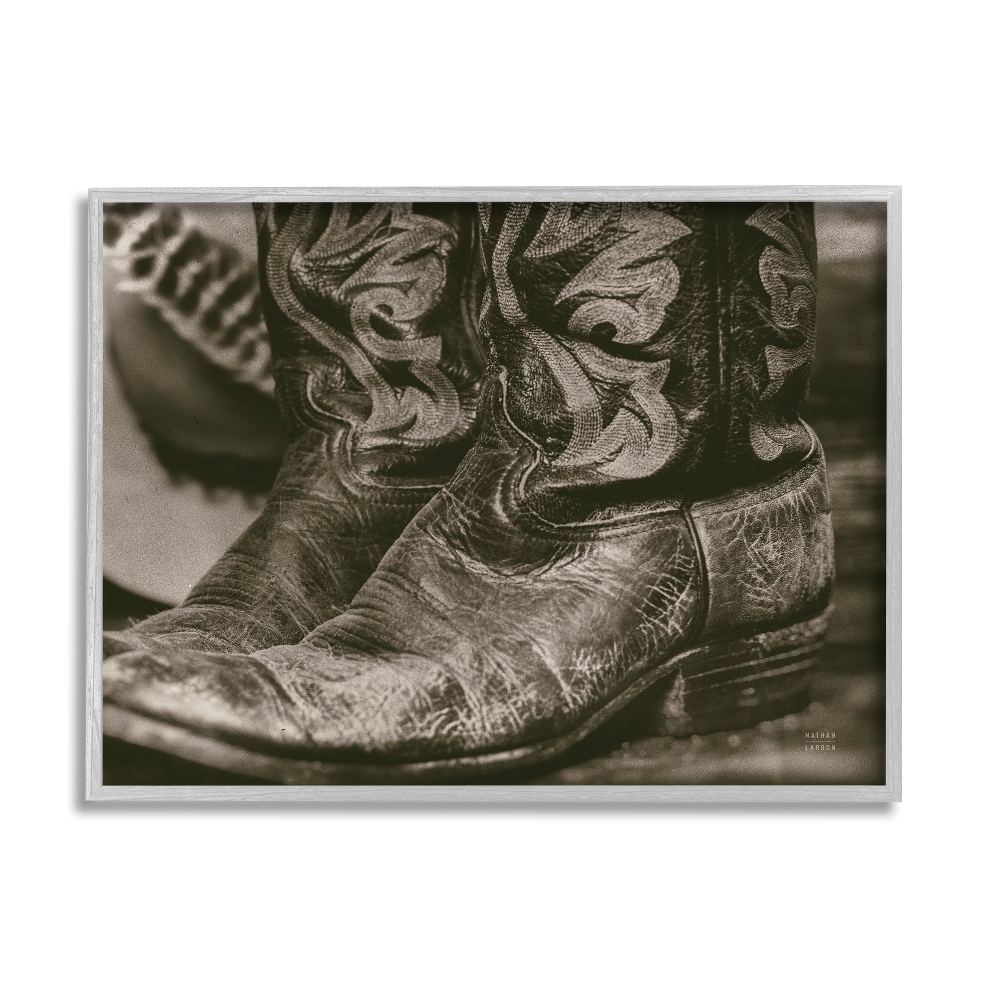 Stupell Industries Cowboy Boots Photography Beauty & Fashion Photography Gray Framed Art Print Wall Art, 30 x 24