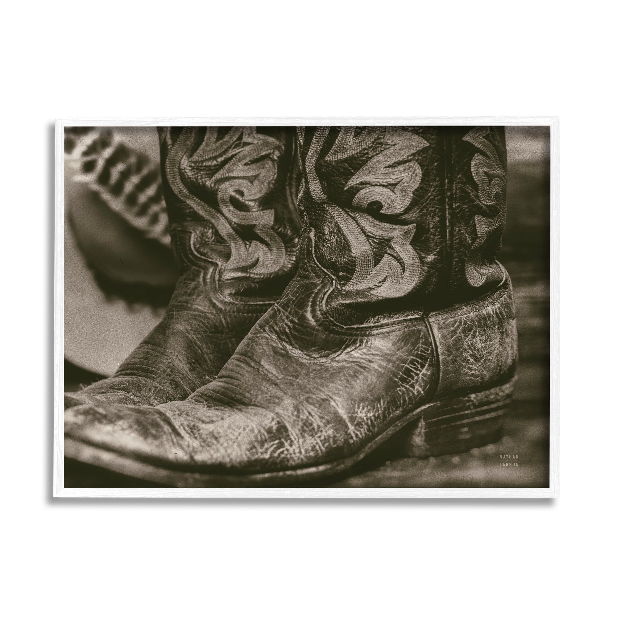 Stupell Industries Cowboy Boots Photography Beauty & Fashion Photography White Framed Art Print Wall Art, 14 x 11