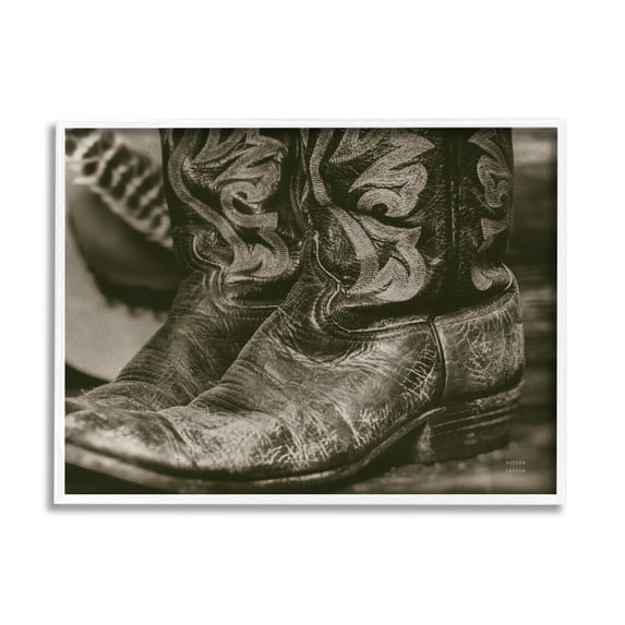 Stupell Industries Cowboy Boots Photography Beauty & Fashion Photography White Framed Art Print Wall Art, 30 x 24