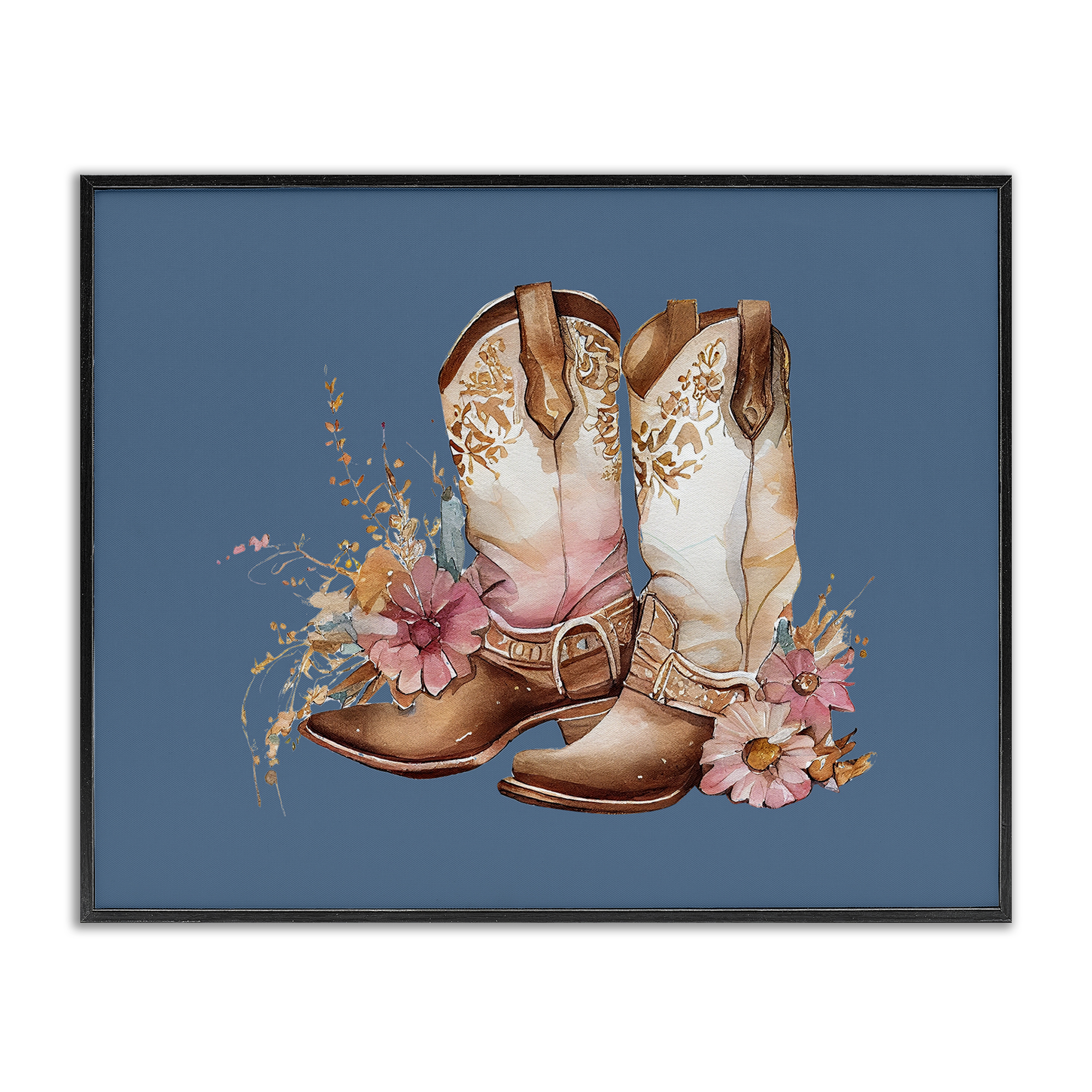 Stupell Industries Cowboy Boots & Wildflowers Plants & Flowers Painting Black Framed Art Print Wall Art, 14 x 11