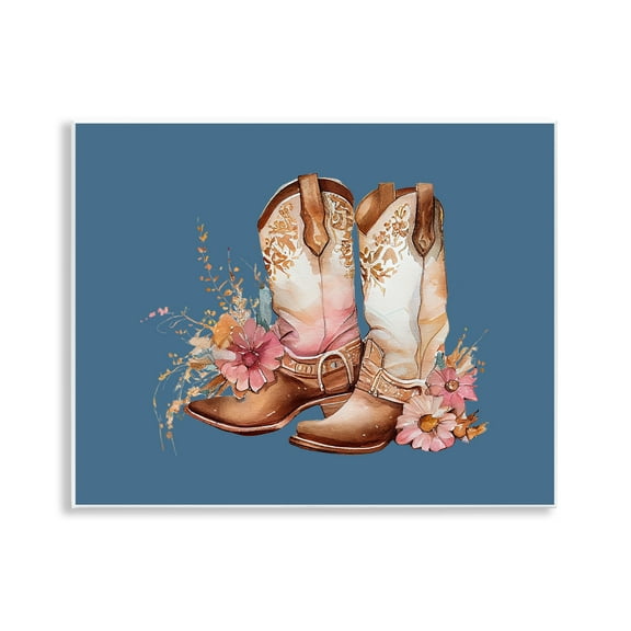 Stupell Industries Cowboy Boots & Wildflowers Plants & Flowers Painting Unframed Art Print Wall Art, 14 x 11