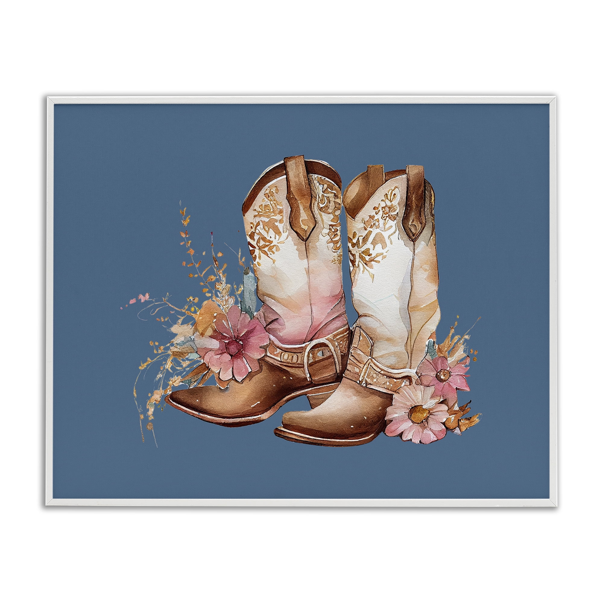 Stupell Industries Cowboy Boots & Wildflowers Plants & Flowers Painting White Framed Art Print Wall Art, 14 x 11