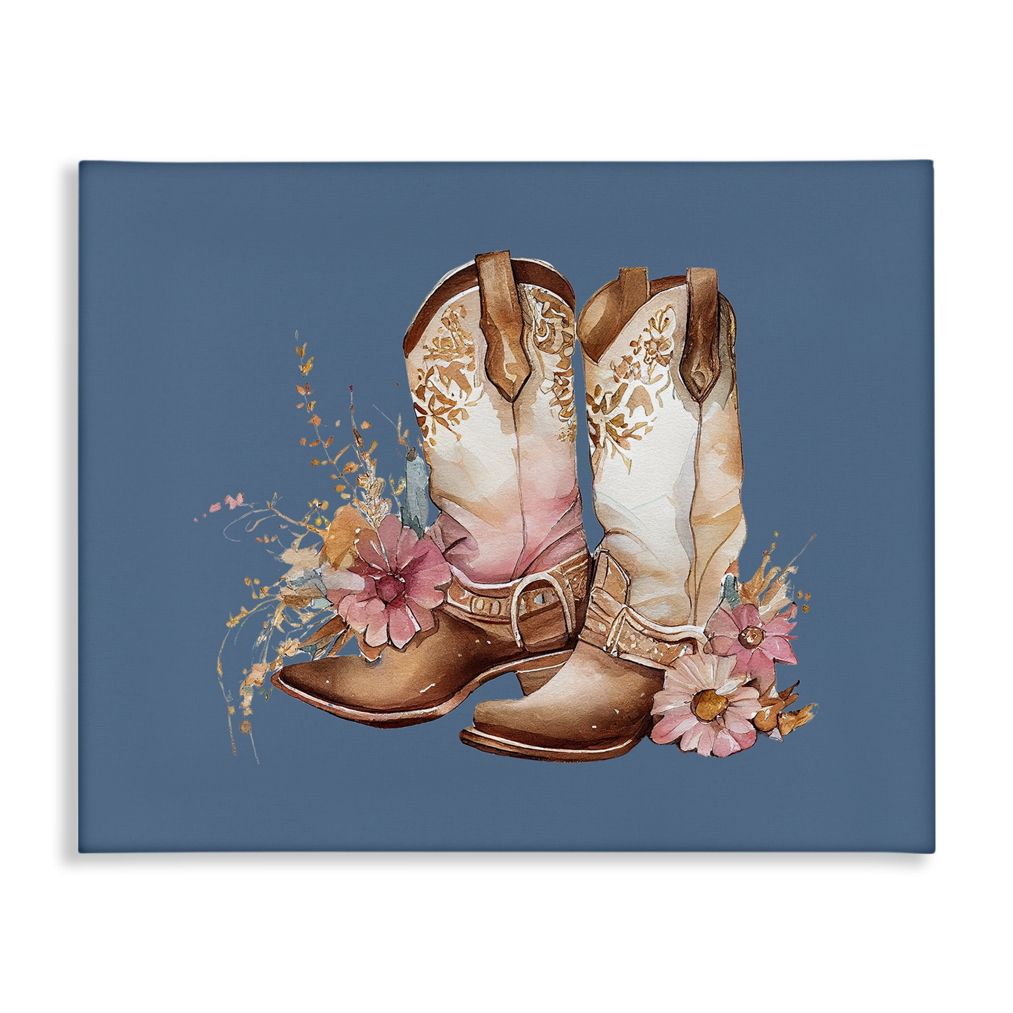 Stupell Industries Cowboy Boots & Wildflowers Plants & Flowers Painting Wrapped Canvas Art Print Wall Art, 40 x 30
