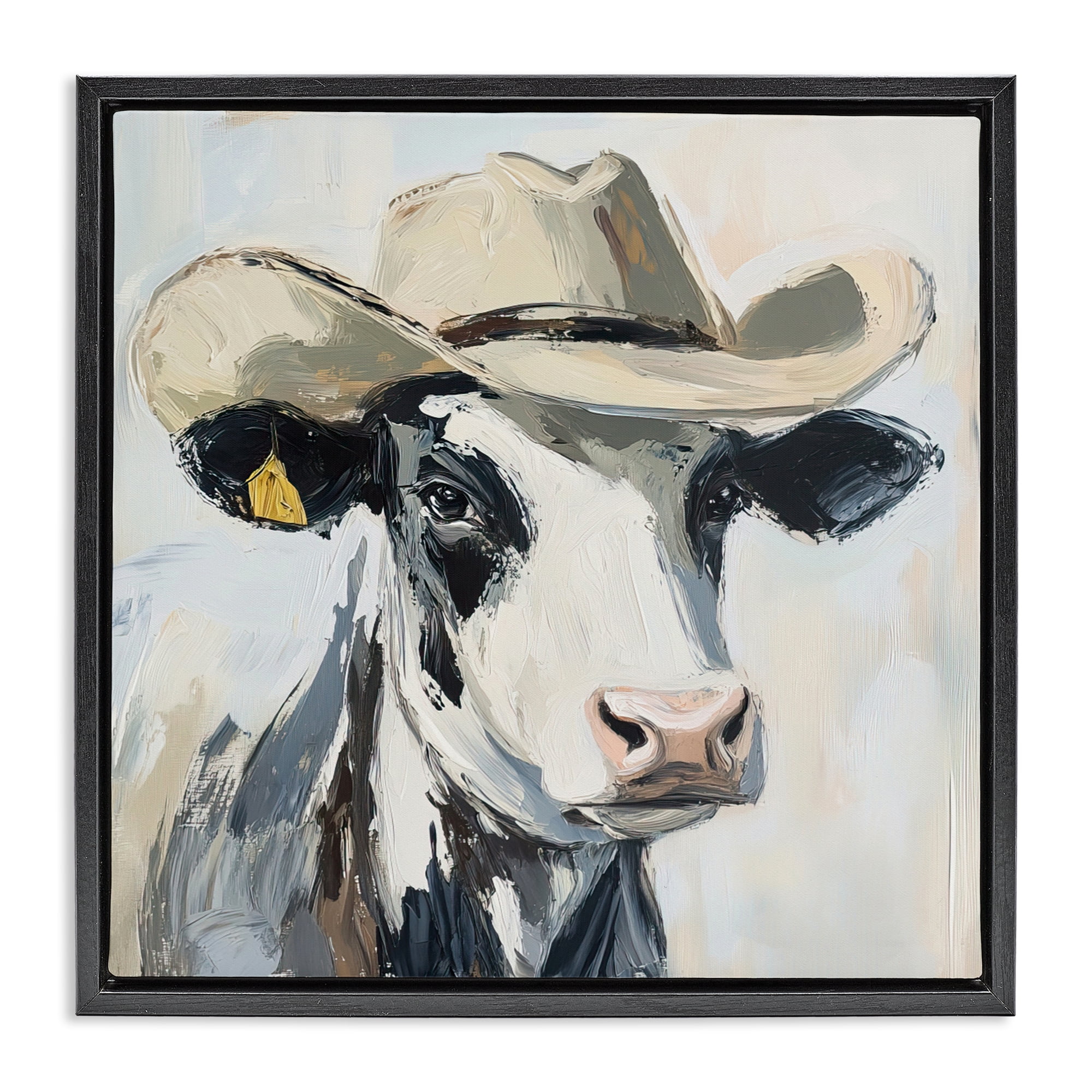 Stupell Industries Cowboy Carl Cow Black Framed Floater Canvas Wall Art, design by Tina LeCour