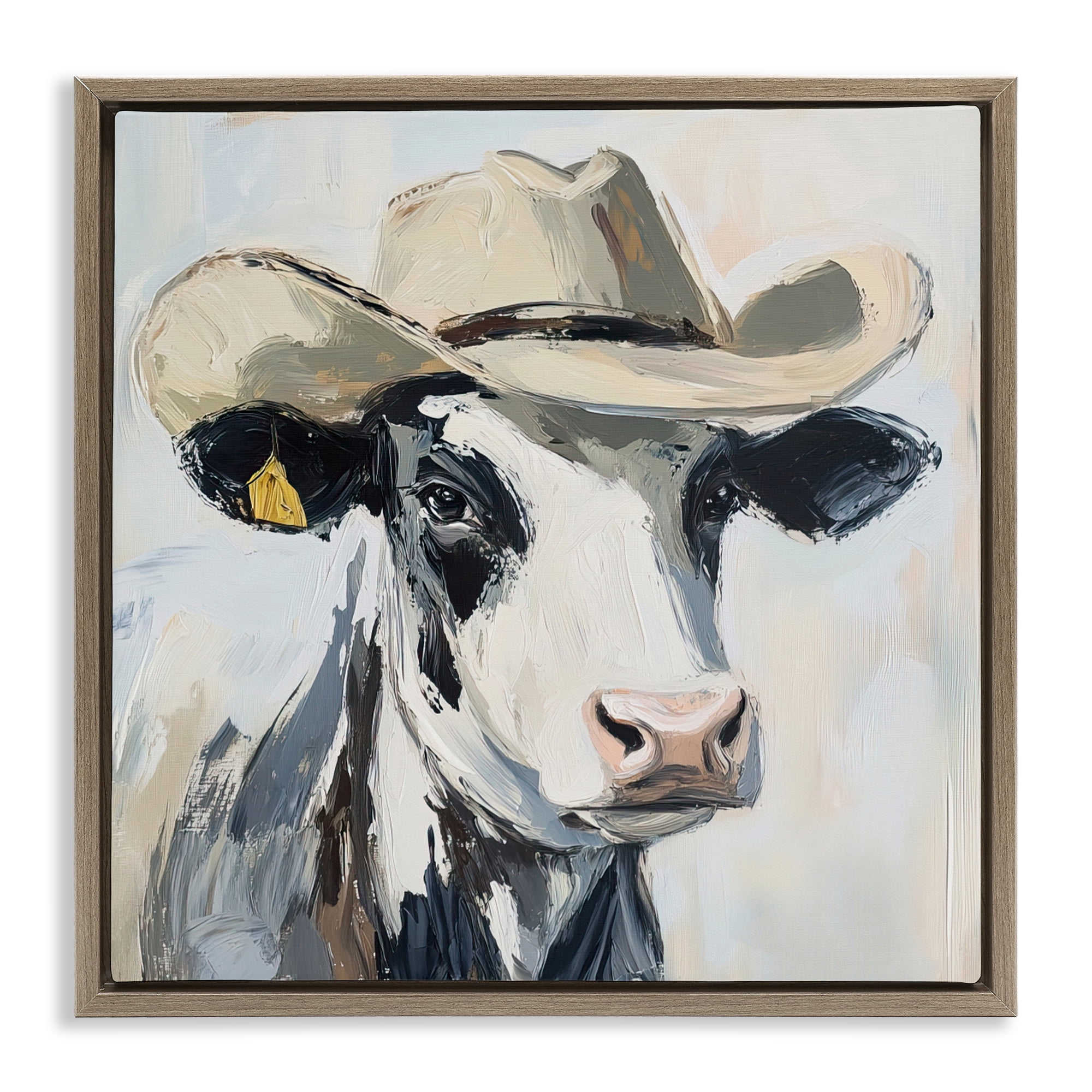 Stupell Industries Cowboy Carl Cow Brown Framed Floater Canvas Wall Art, design by Tina LeCour