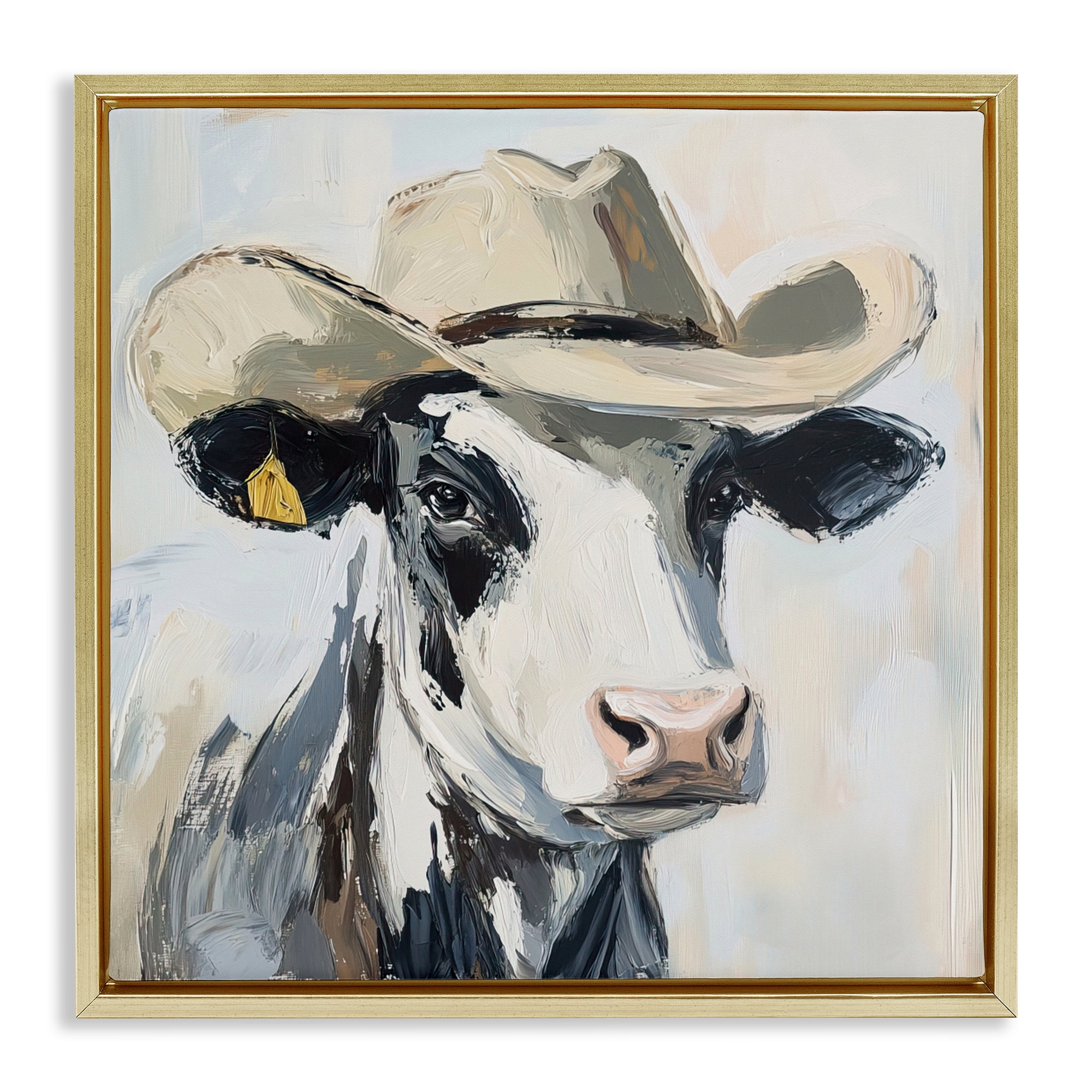 Stupell Industries Cowboy Carl Cow Gold Framed Floater Canvas Wall Art, design by Tina LeCour