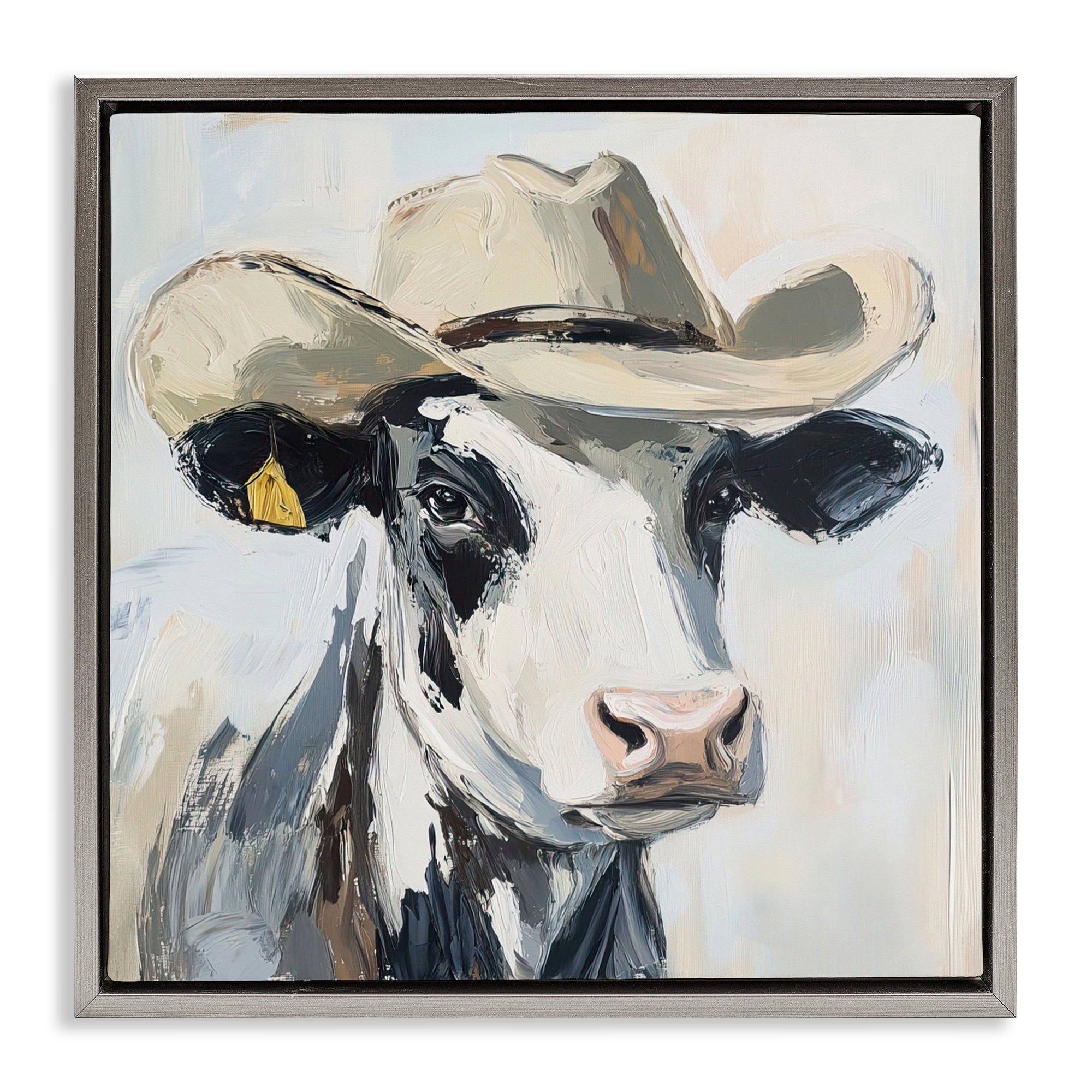 Stupell Industries Cowboy Carl Cow Gray Framed Floater Canvas Wall Art, design by Tina LeCour