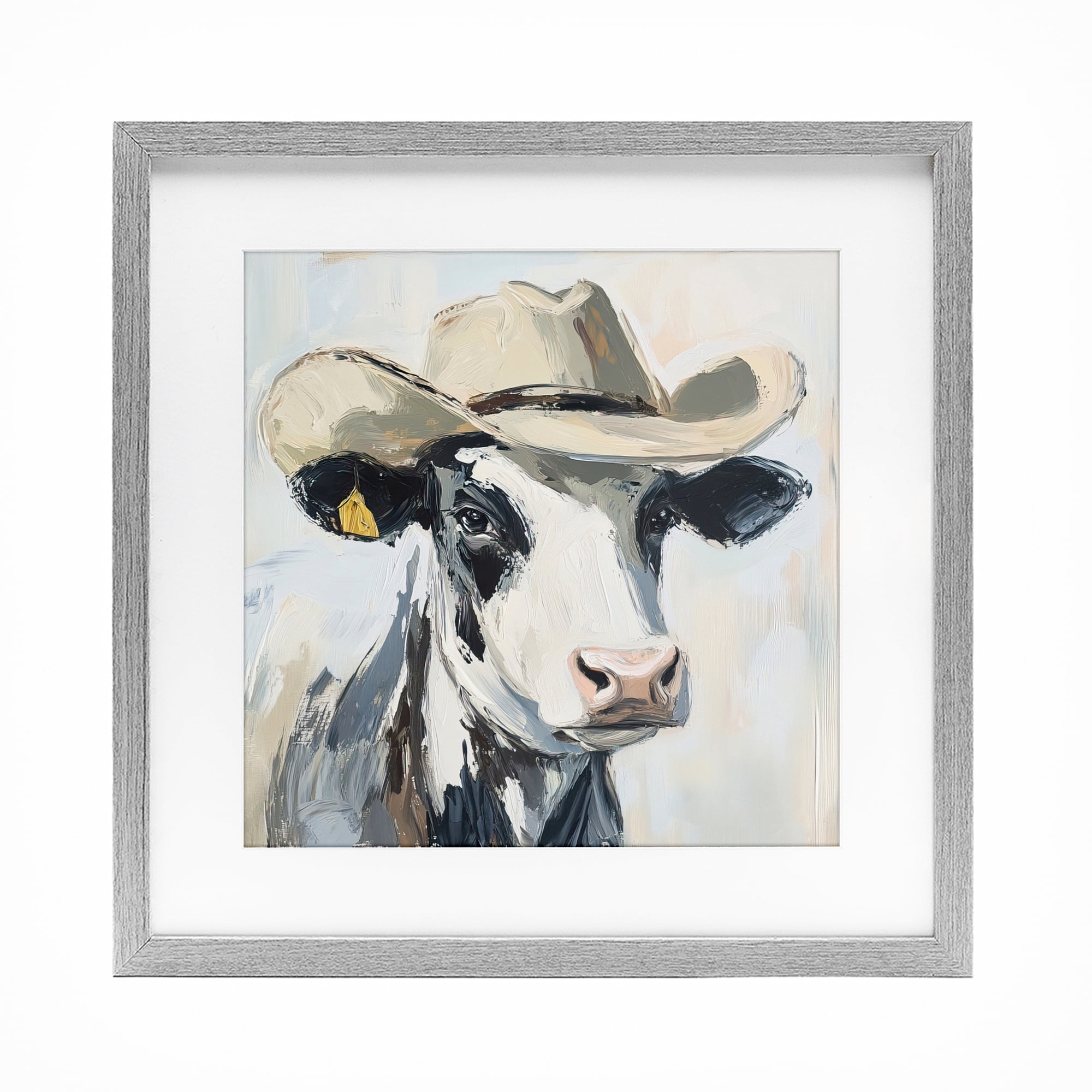Stupell Industries Cowboy Carl Cow Gray Framed Print Under Glass, design by Tina LeCour