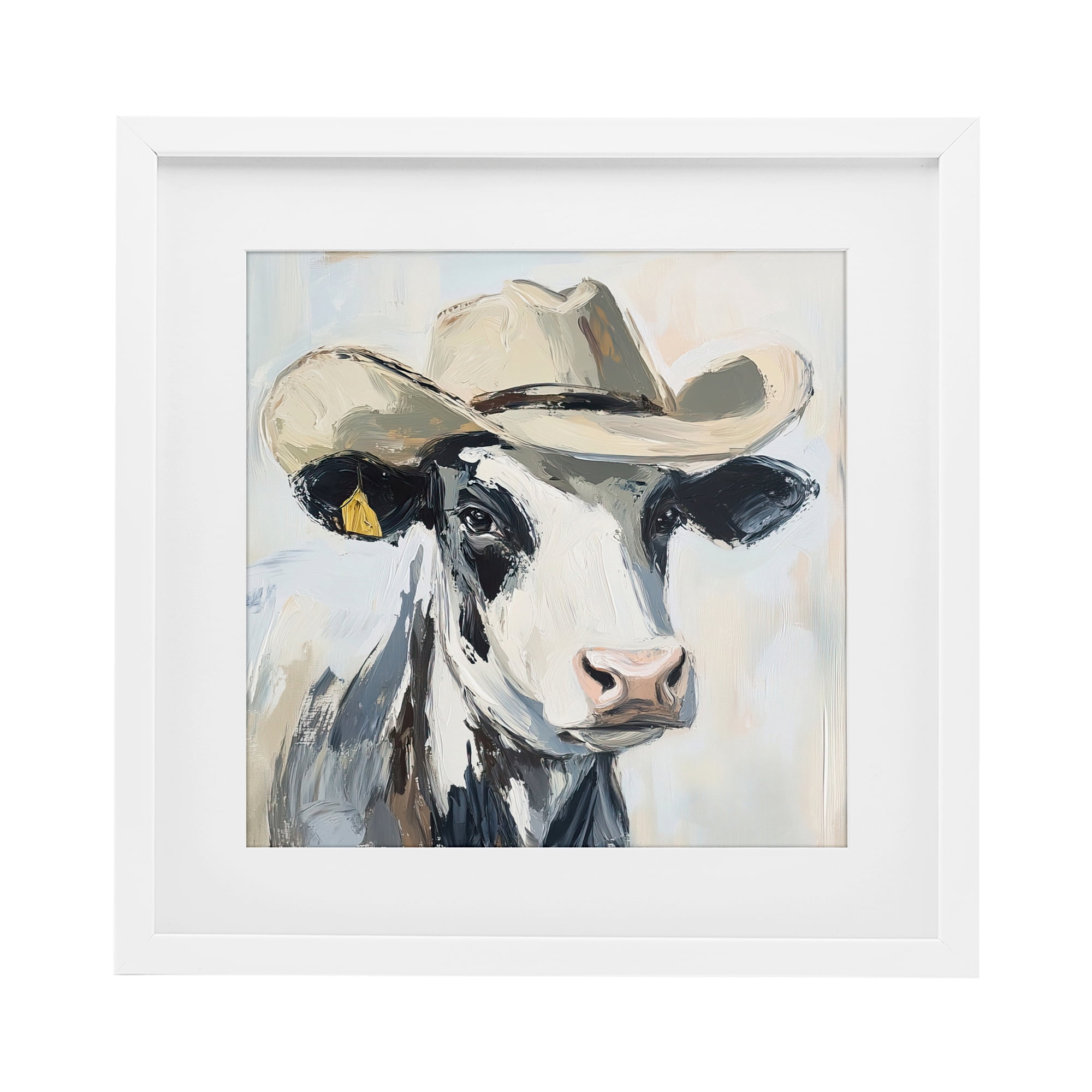 Stupell Industries Cowboy Carl Cow White Framed Print Under Glass, design by Tina LeCour