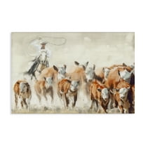 Stupell Industries Cowboy Cattle Roundup Animals Painting Wrapped Canvas Art Print Wall Art, 24 x 16