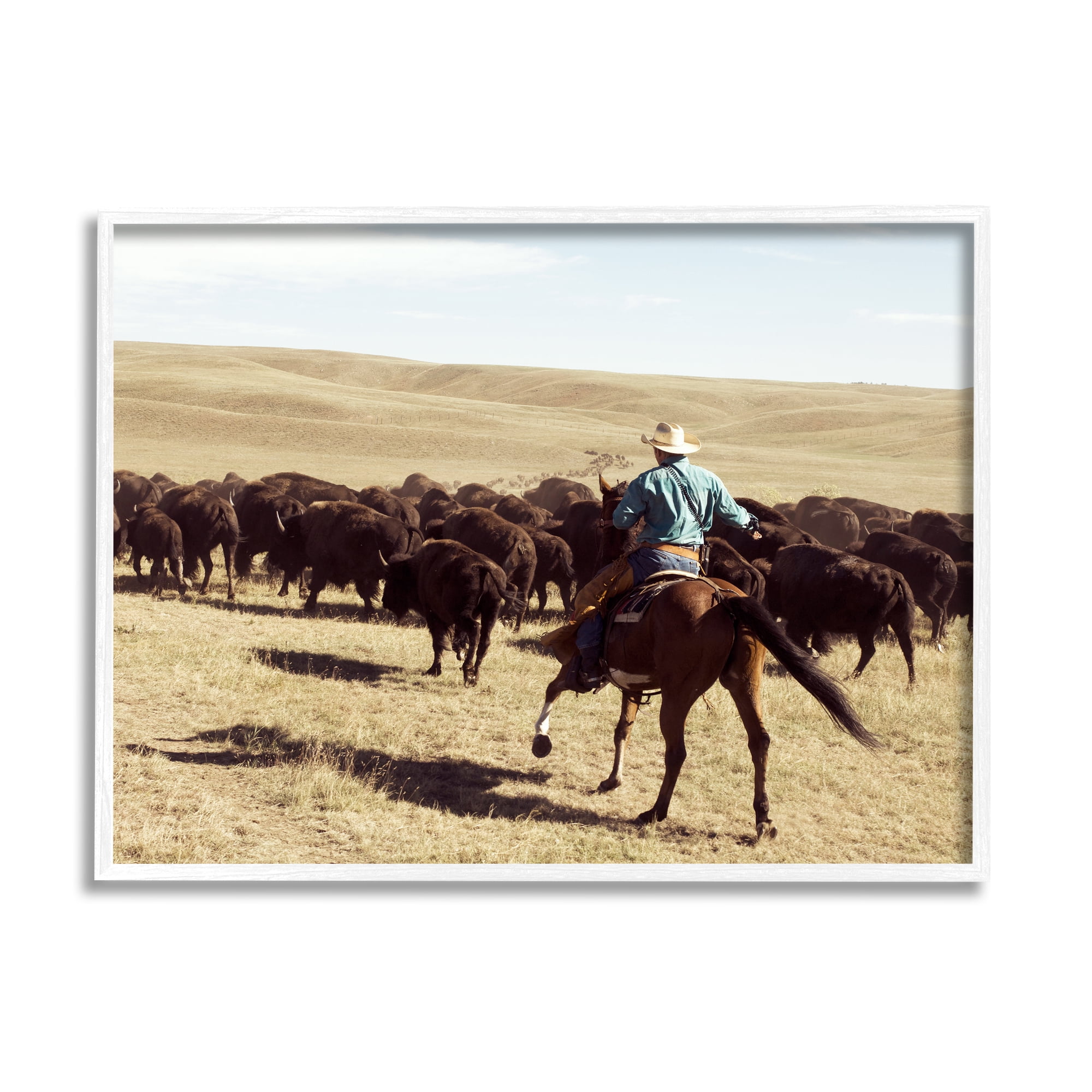 Stupell Industries Cowboy & Cattle in Desert Animals & Insects Photography White Framed Art Print Wall Art, 30 x 24