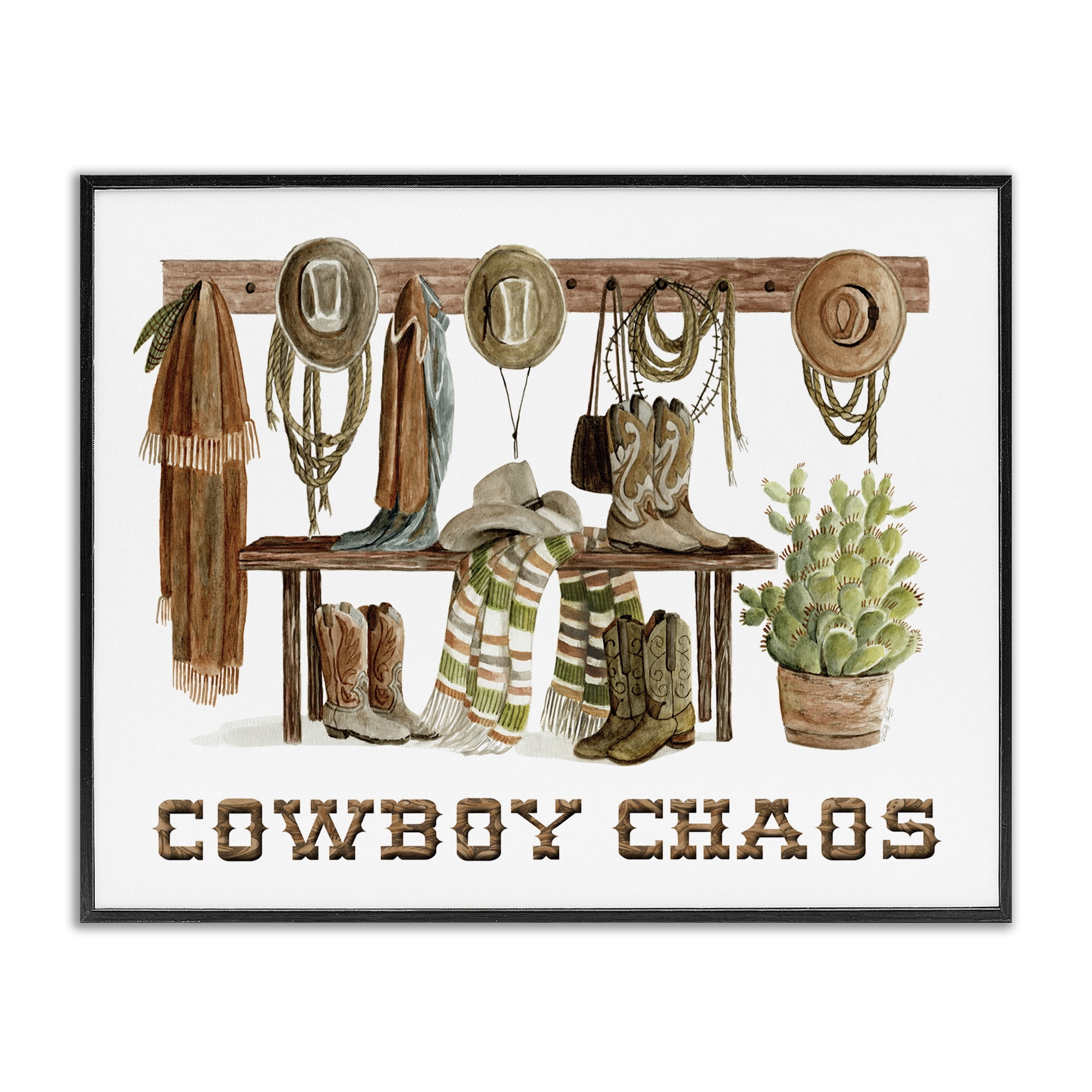 Stupell Industries Cowboy Chaos Accessories Entertainment Painting Black Framed Art Print Wall Art, 30 x 24