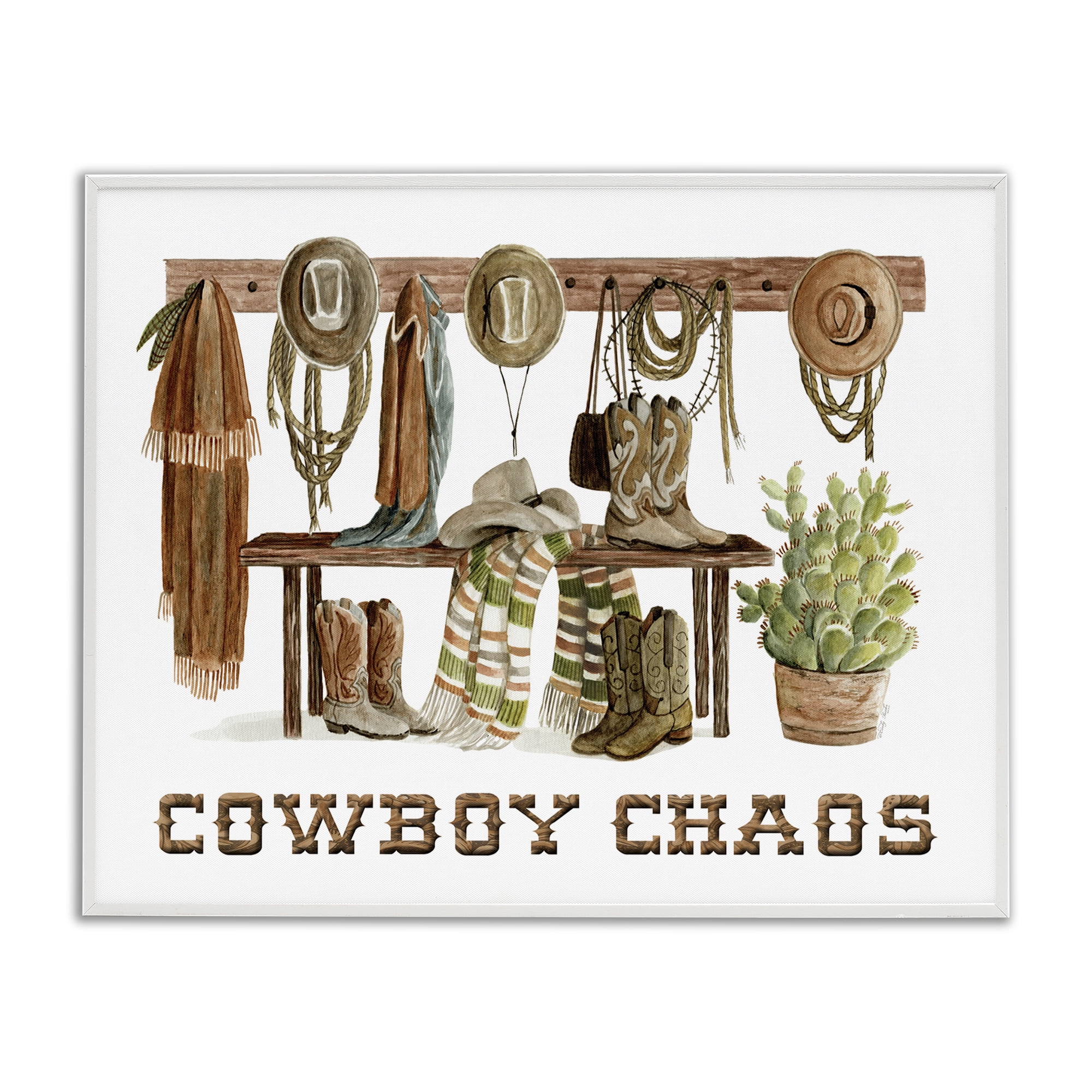 Stupell Industries Cowboy Chaos Accessories Entertainment Painting White Framed Art Print Wall Art, 20 x 16