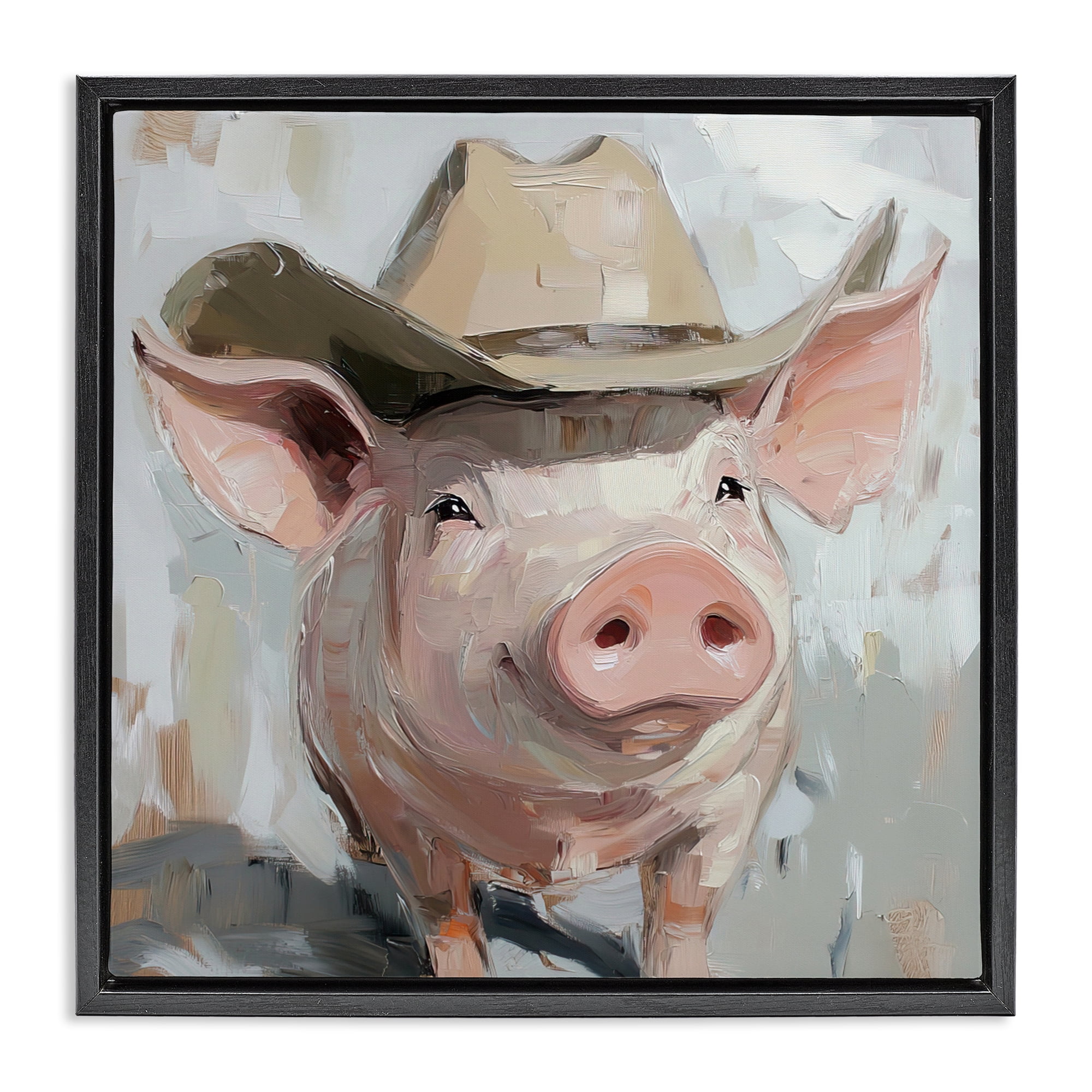 Stupell Industries Cowboy Chester Pig Black Framed Floater Canvas Wall Art, design by Tina LeCour